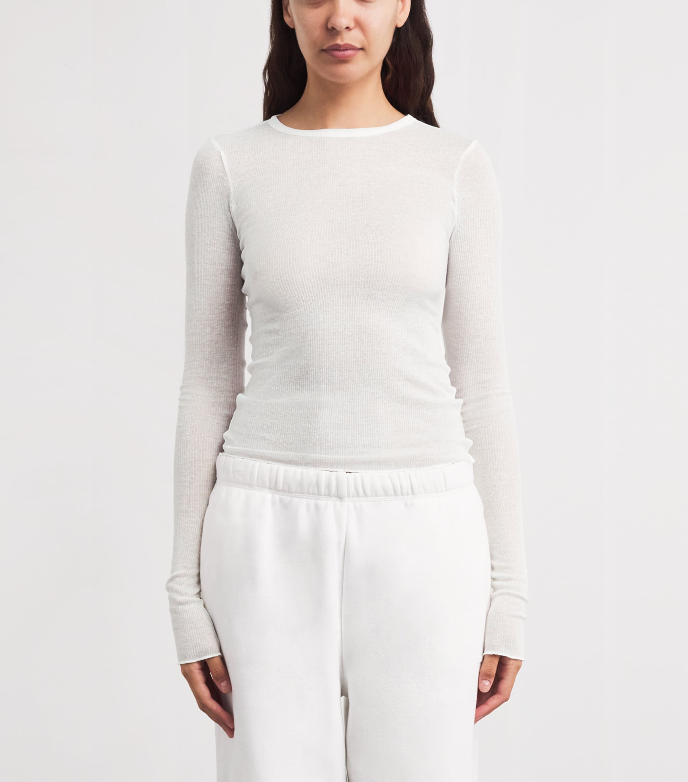 Skims Womens Ribbed Long-Sleeve T-Shirt Snow Image 4