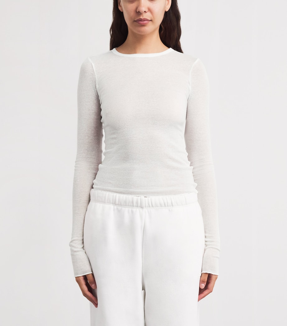 Skims Womens Ribbed Long-Sleeve T-Shirt Snow Image 4