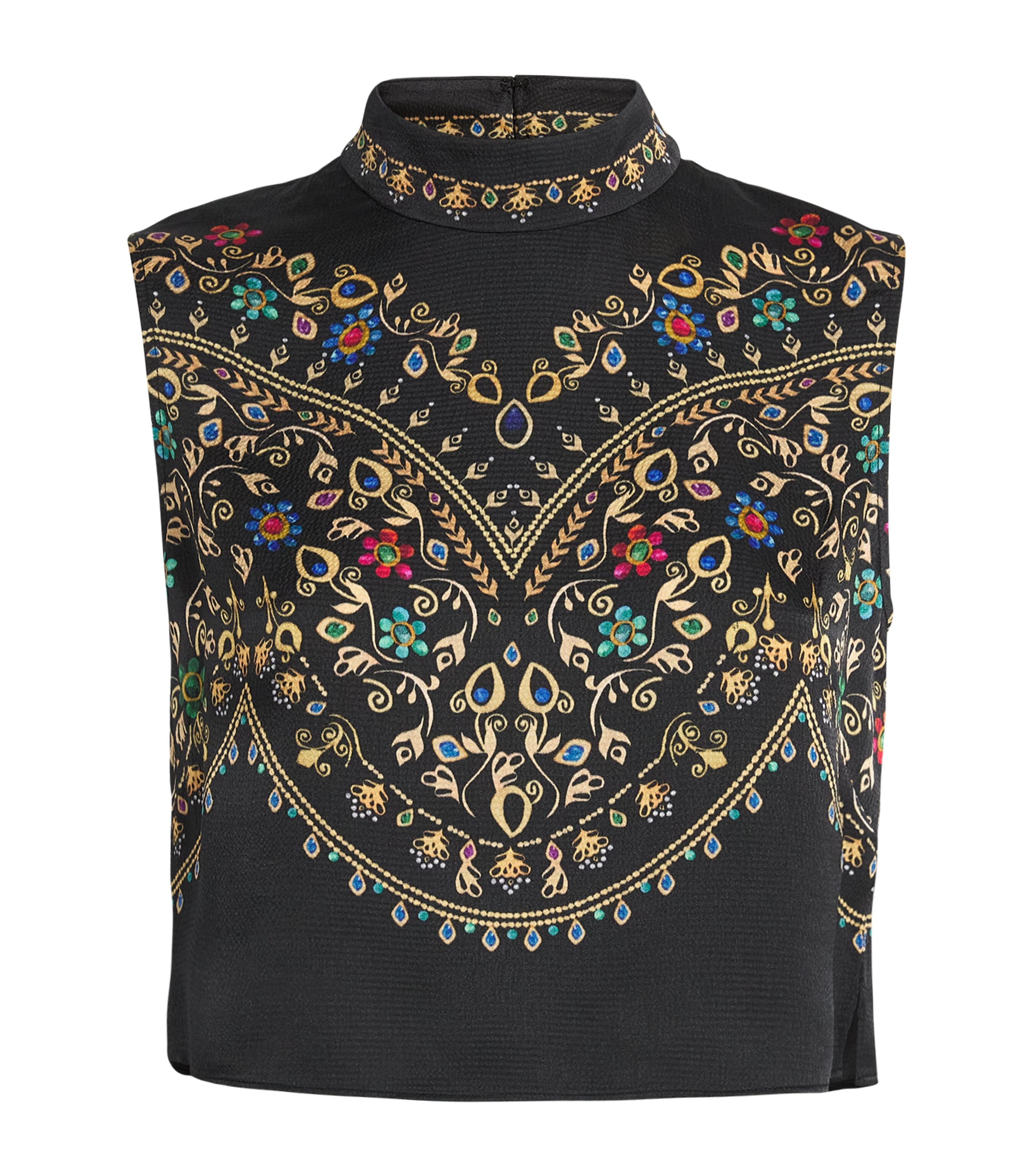 Saloni Satin Pendant Stripe Cropped Ren Blouse In Black