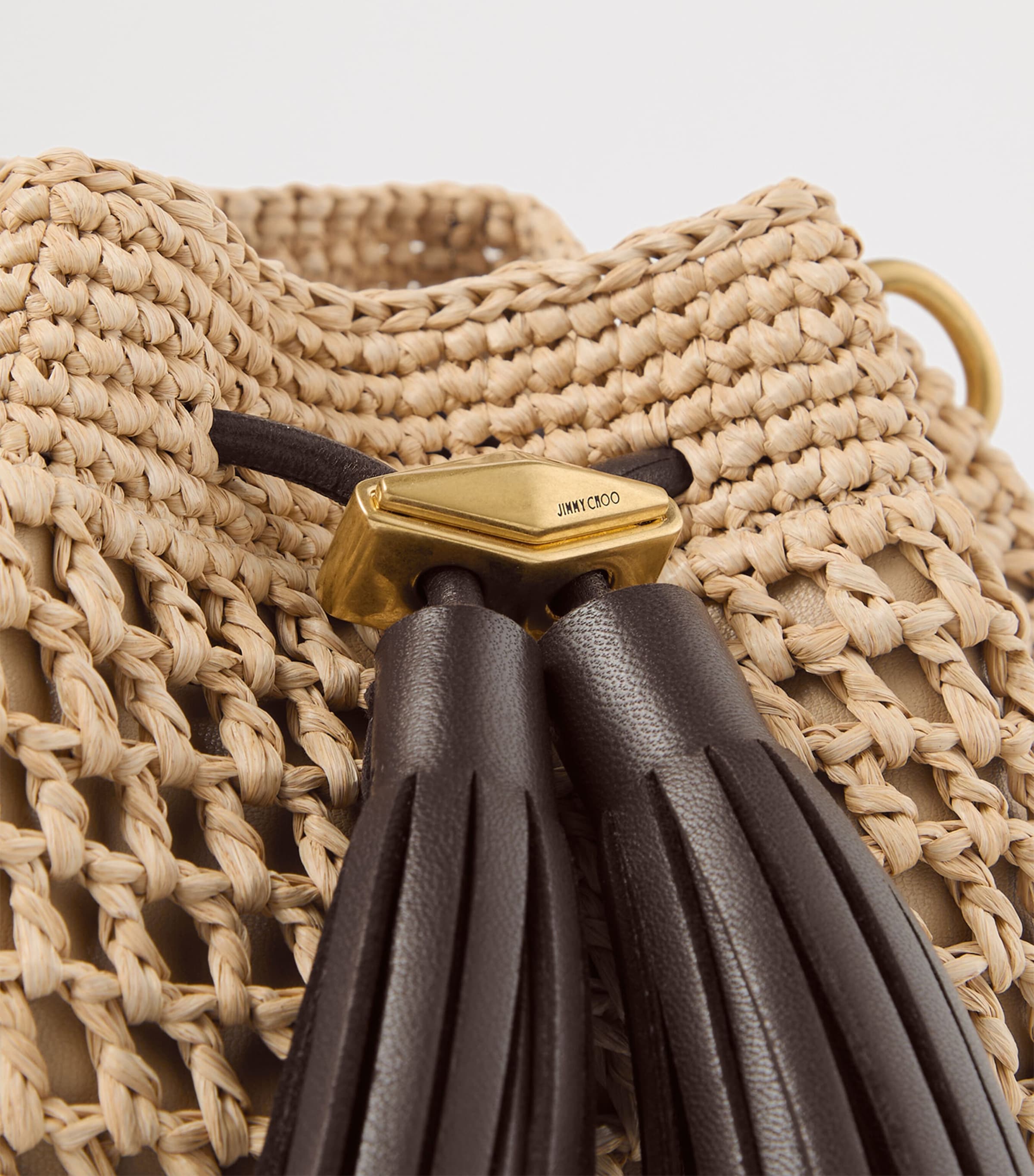 Jimmy Choo Small Cinch Raffia Shoulder Bag Natural/chocolate/go Image 5