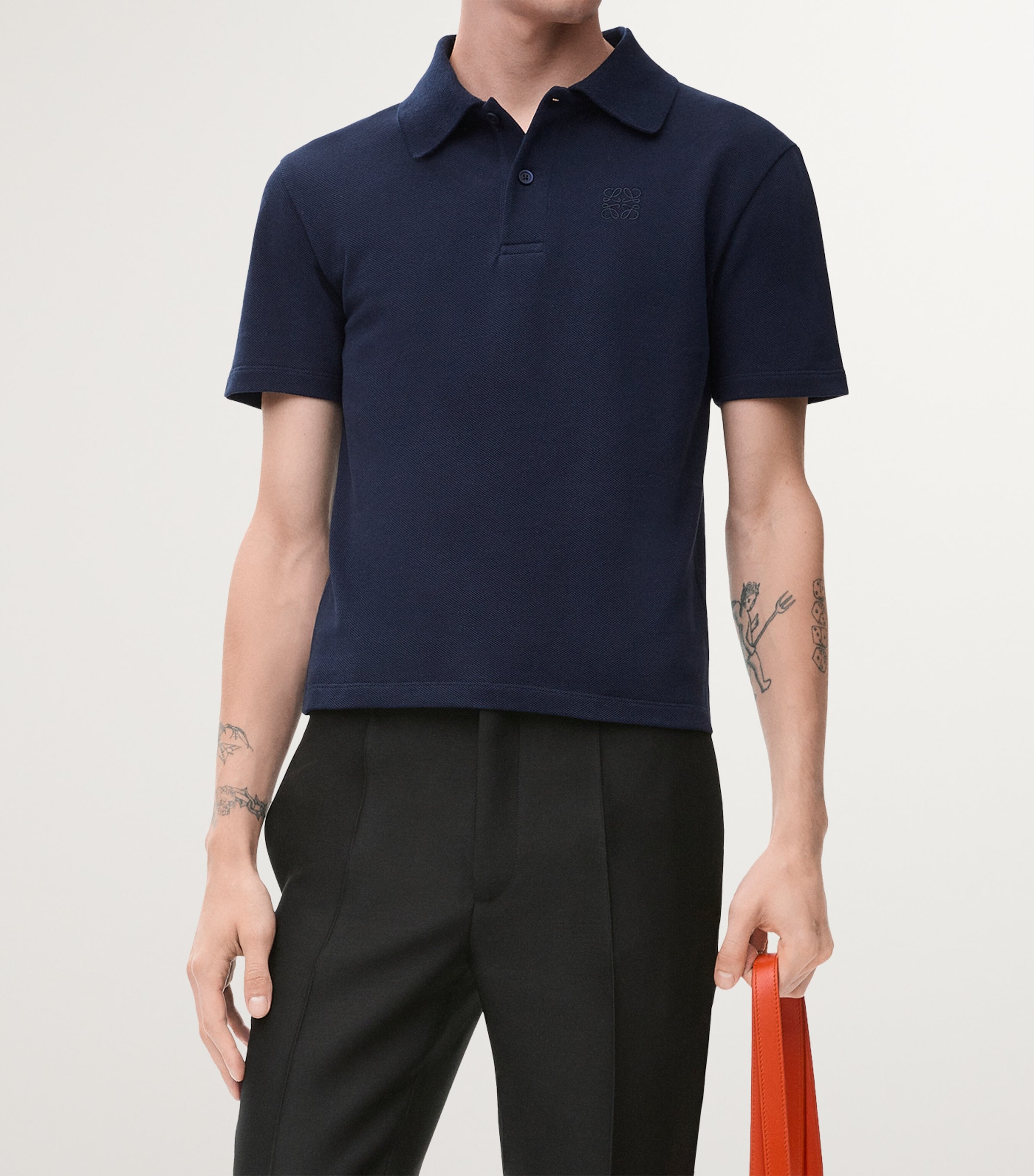 LOEWE Navy Cotton-Blend Polo Shirt | Harrods US