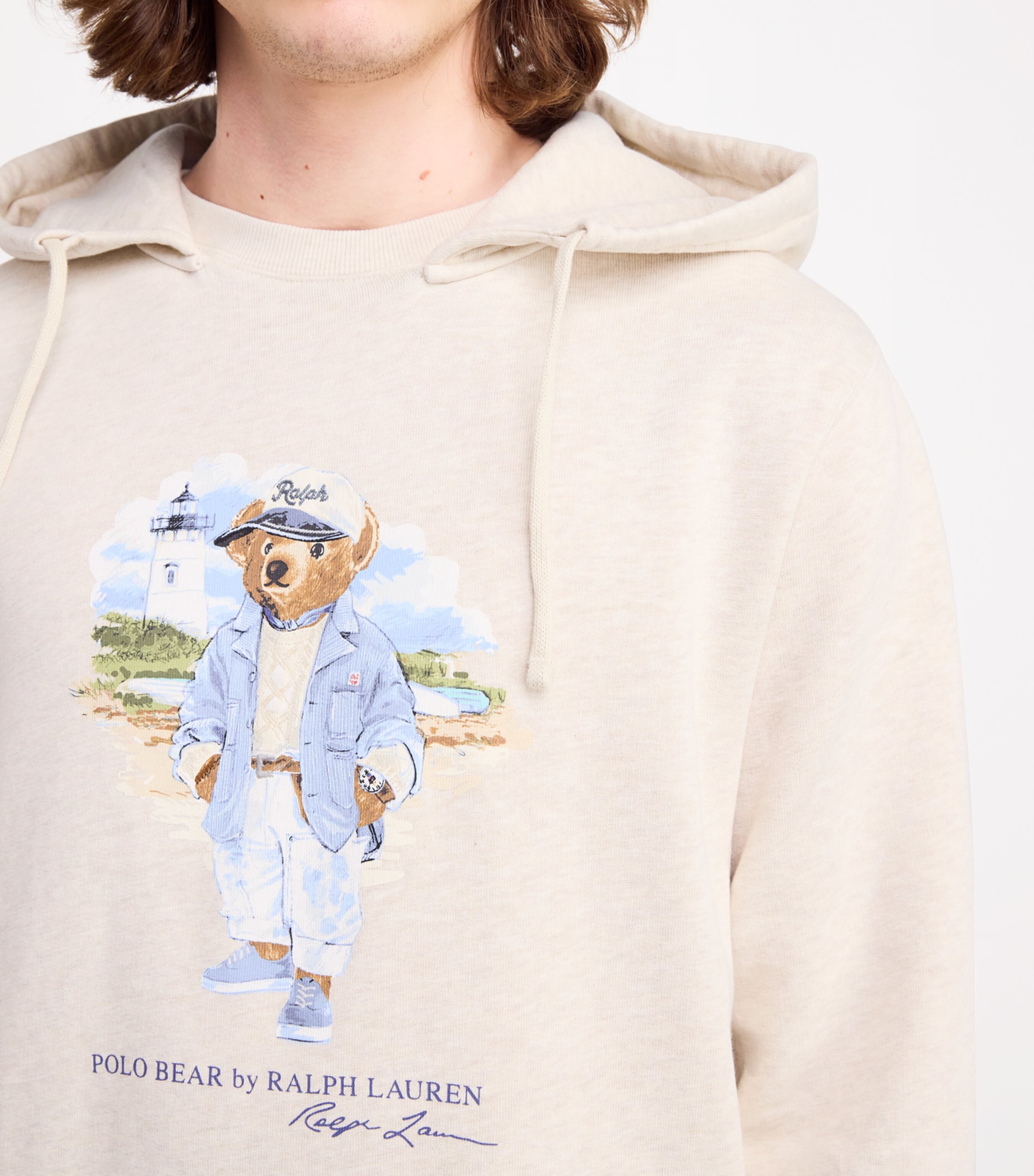 Polo Ralph Lauren Mens Cotton-Blend Polo Bear Hoodie White Image 6
