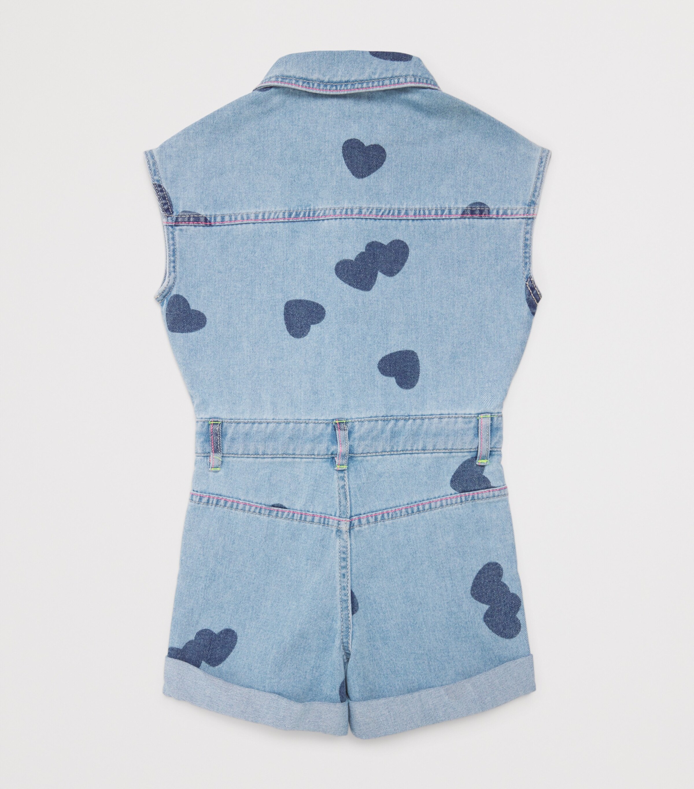 Denim Heart Print Playsuit (2-12 Years) Z18DBLE STONE+BLEACH Image 2