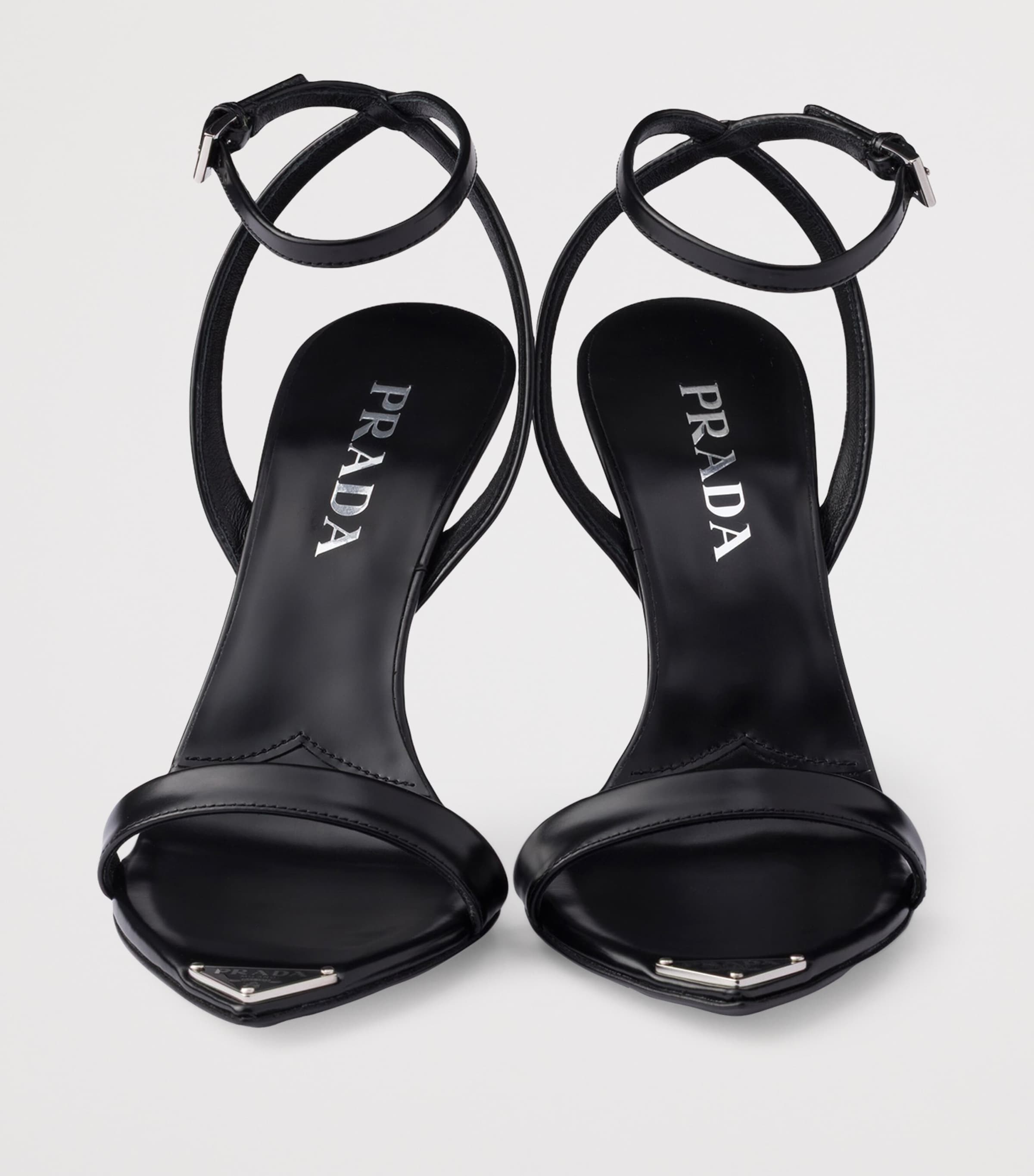 Prada Black Brushed Leather Heeled Sandals | Harrods CY