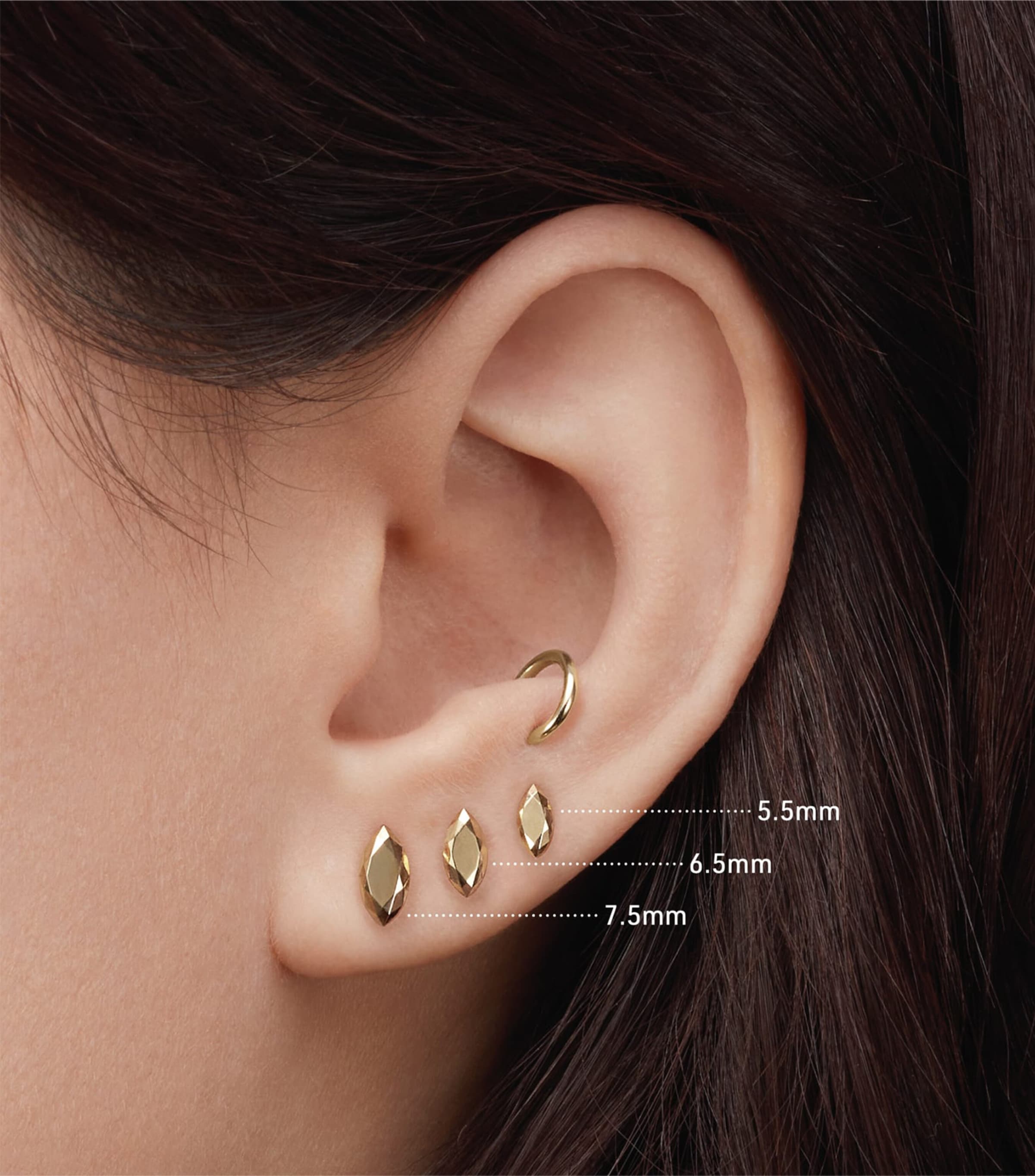 Faceted Marquise Threaded Stud Single Earring (5.5mm) YELLOW GOLD Image 2