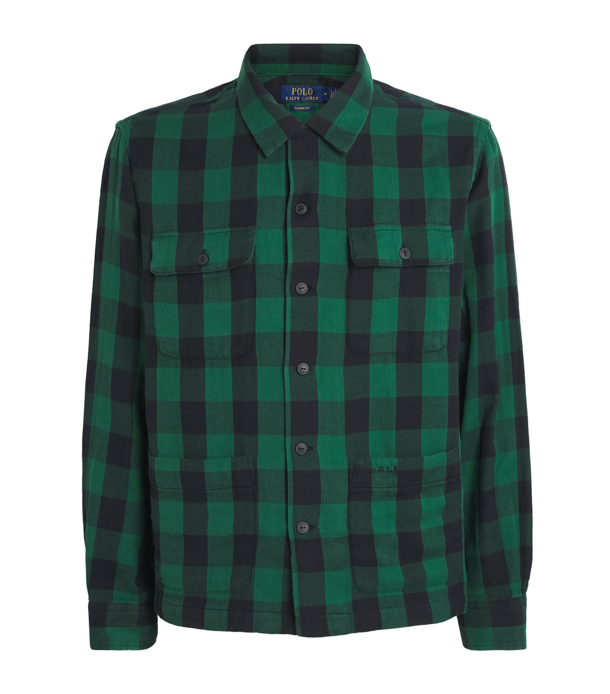 Polo Ralph Lauren Mens Cotton Flannel Check Overshirt Green Image 1