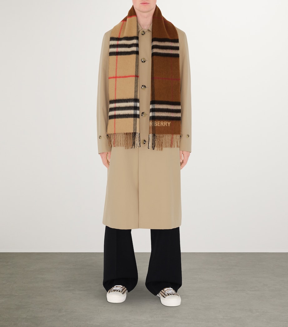 Cashmere Contrast Check Scarf ARC BEIGE/ BIRCH BRN Image 5