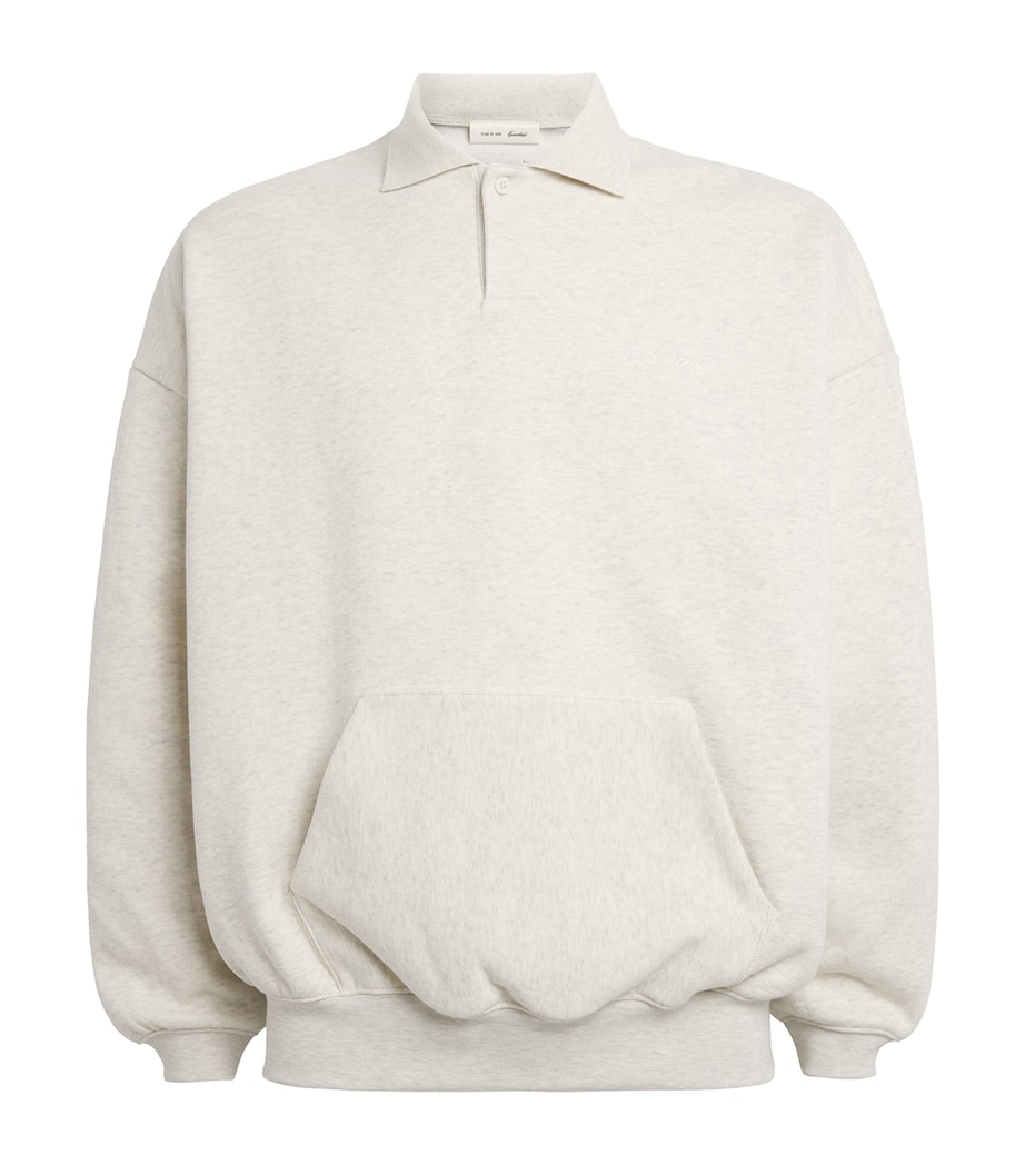 FEAR OF GOD ESSENTIALS Mens Cotton-Blend Logo Polo Sweatshirt Oatml Hthr/lght Hthr Image 1