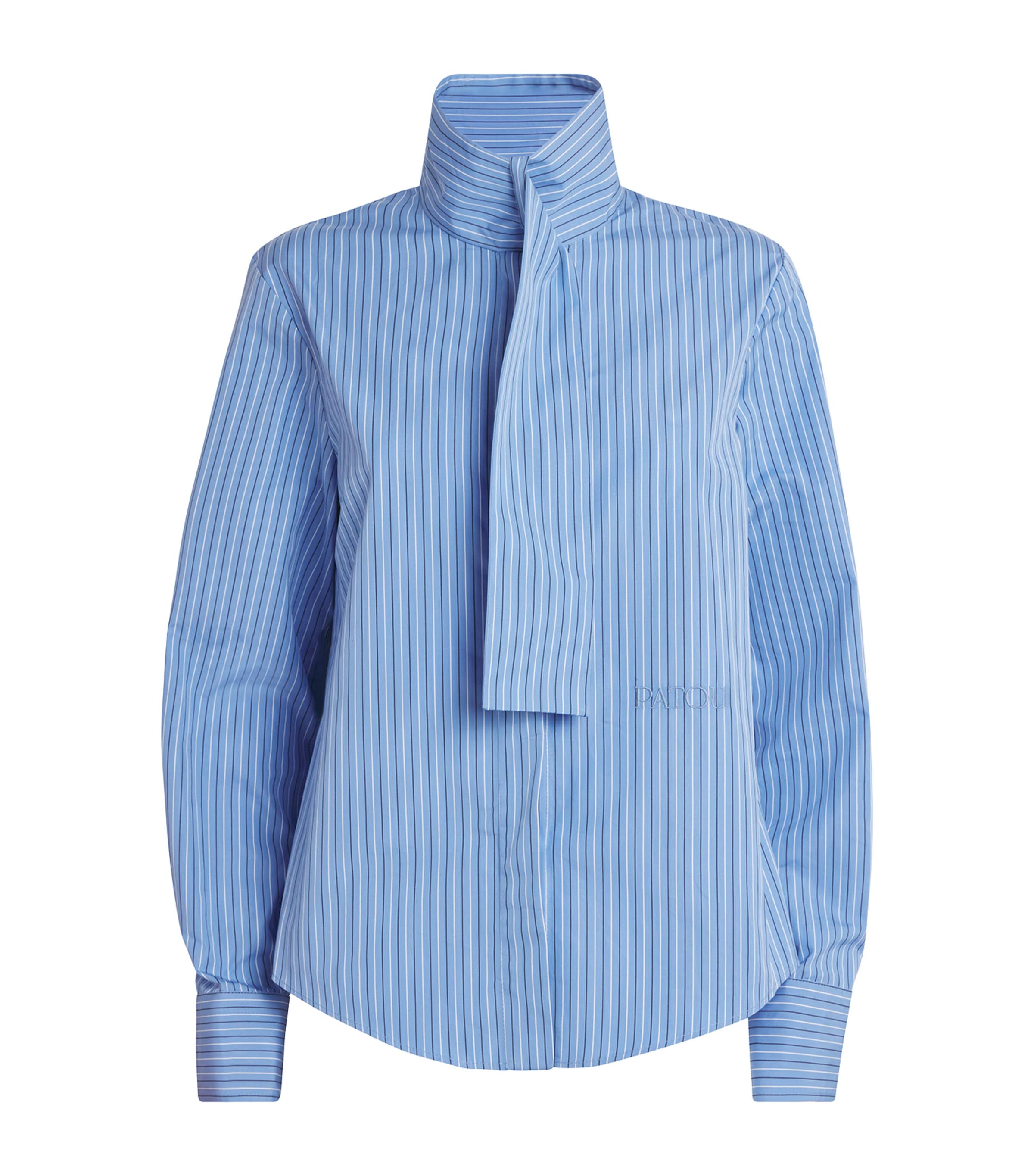 Patou Cotton Stripe Scarf-Collar Shirt | Women Clothing | Tops | Workwear