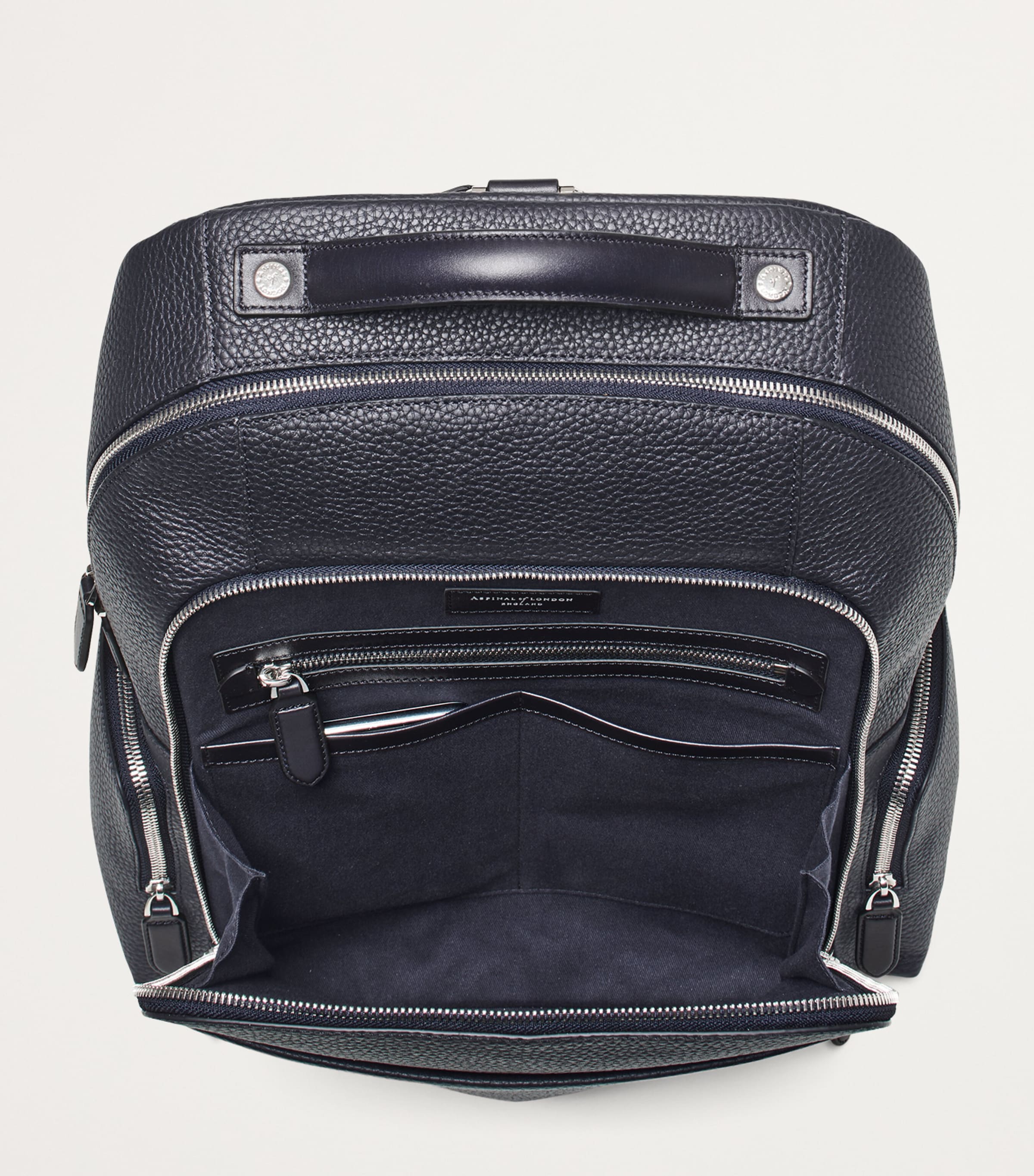 Pebbled Leather Reporter Zipped Backpack NAVY Image 7
