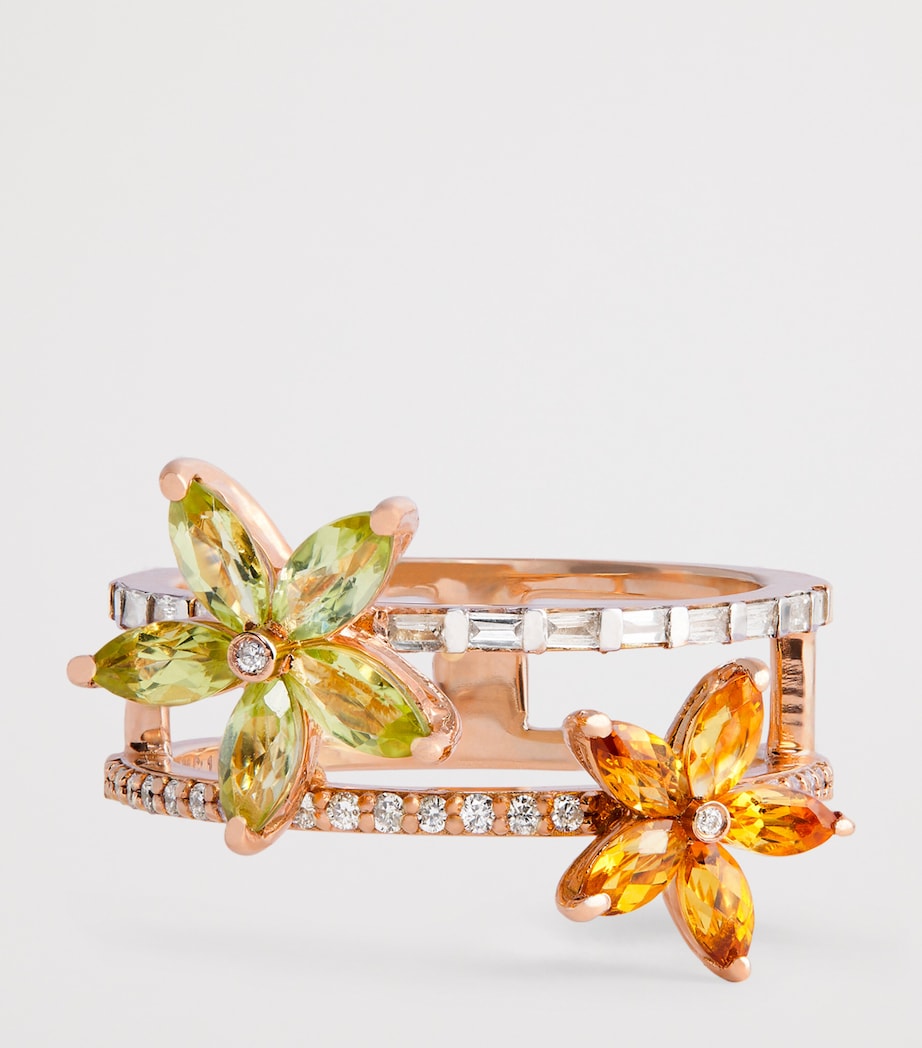 Rose Gold, Diamond, Citrine and Peridot Apple Seed Ring (Size 54) ROSE GOLD Image 4