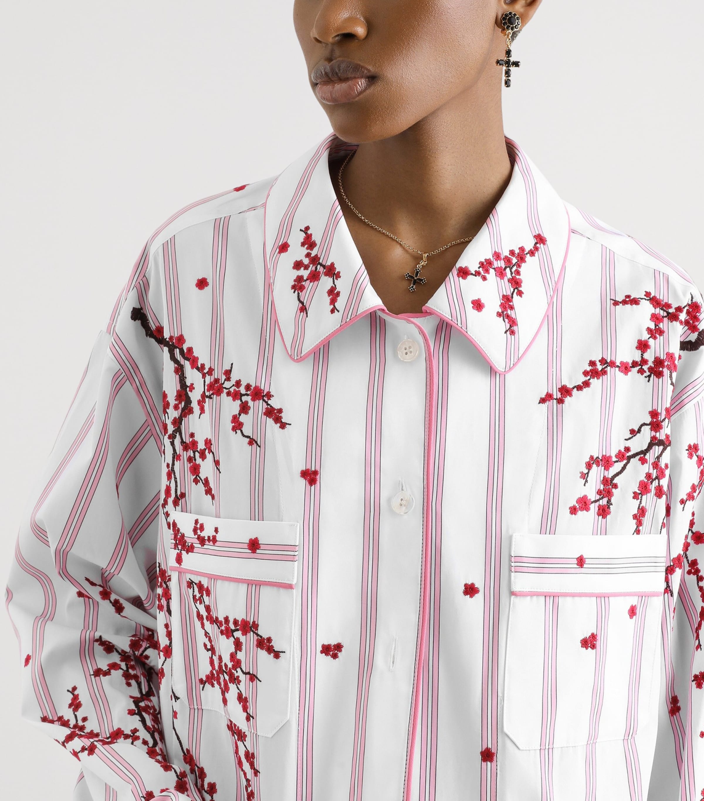 Dolce&Gabbana Womens Cotton-Silk Stripe Embroidered Shirt Embr Image 4
