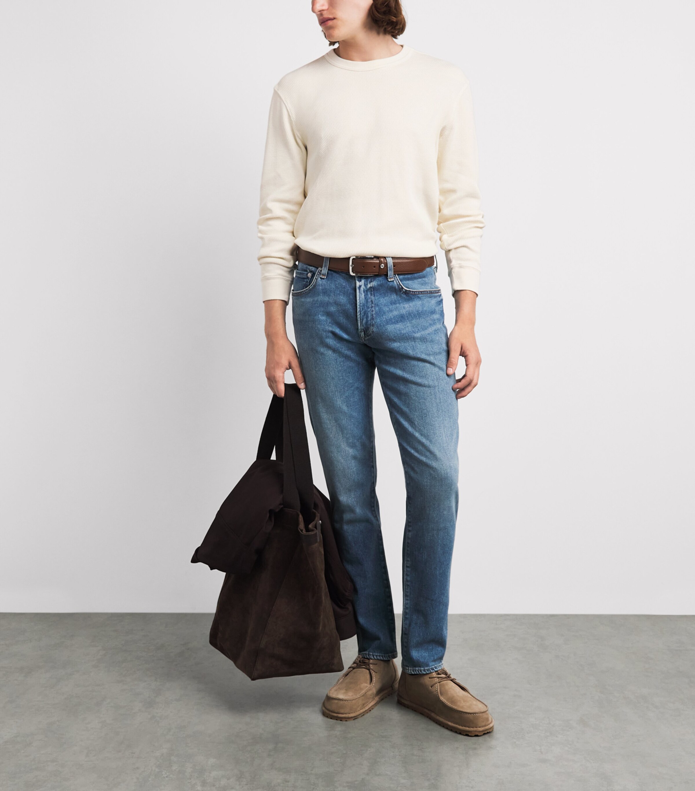 Citizens of Humanity Mens Cotton Waffle-Stitch Sweater Plaster Image 2