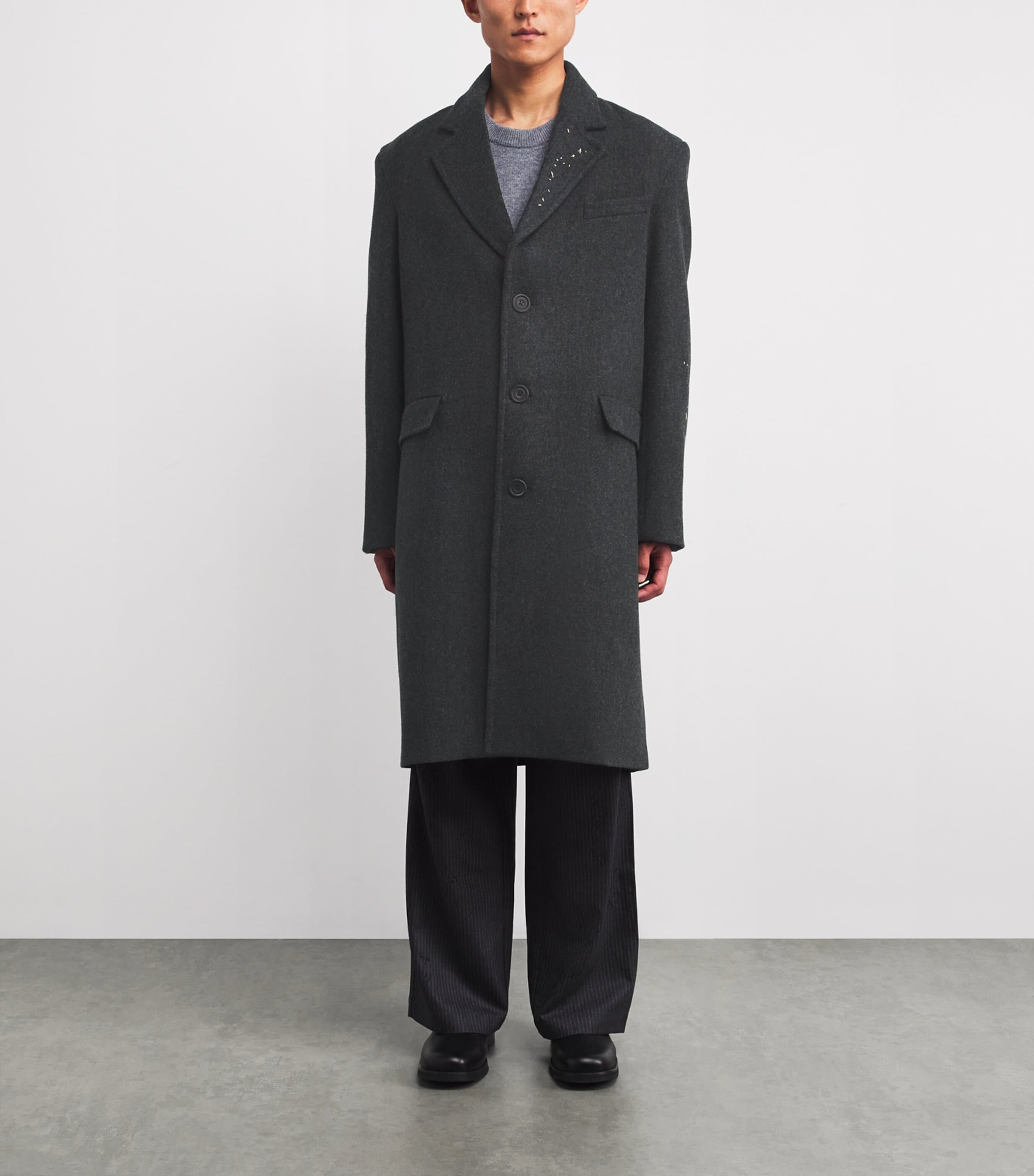 Wool Exposed Stitching Overcoat COAL Image 3
