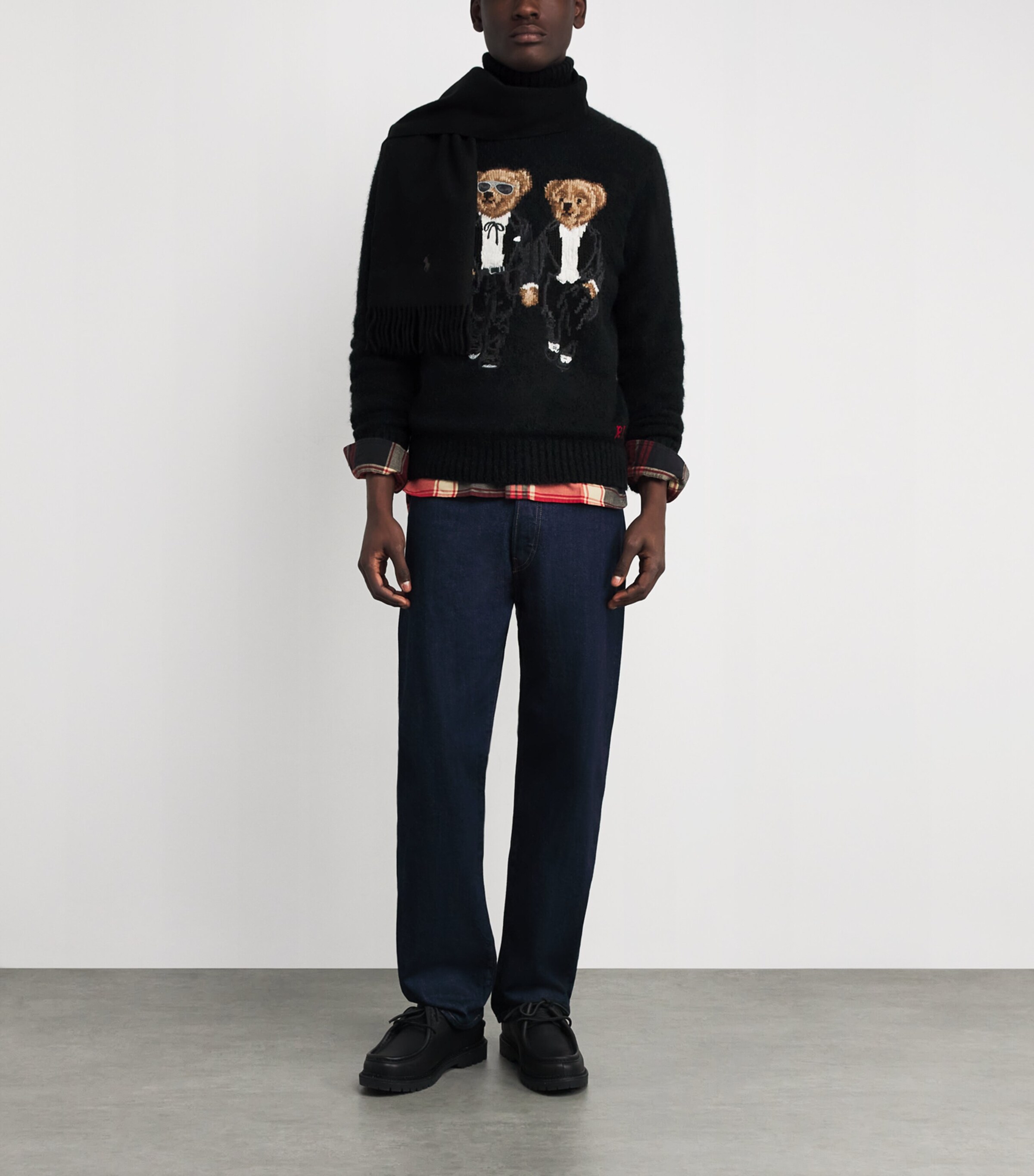 Wool-Blend Ralph & Ricky Tuxedo Polo Bear Rollneck Sweater BLACK Image 2