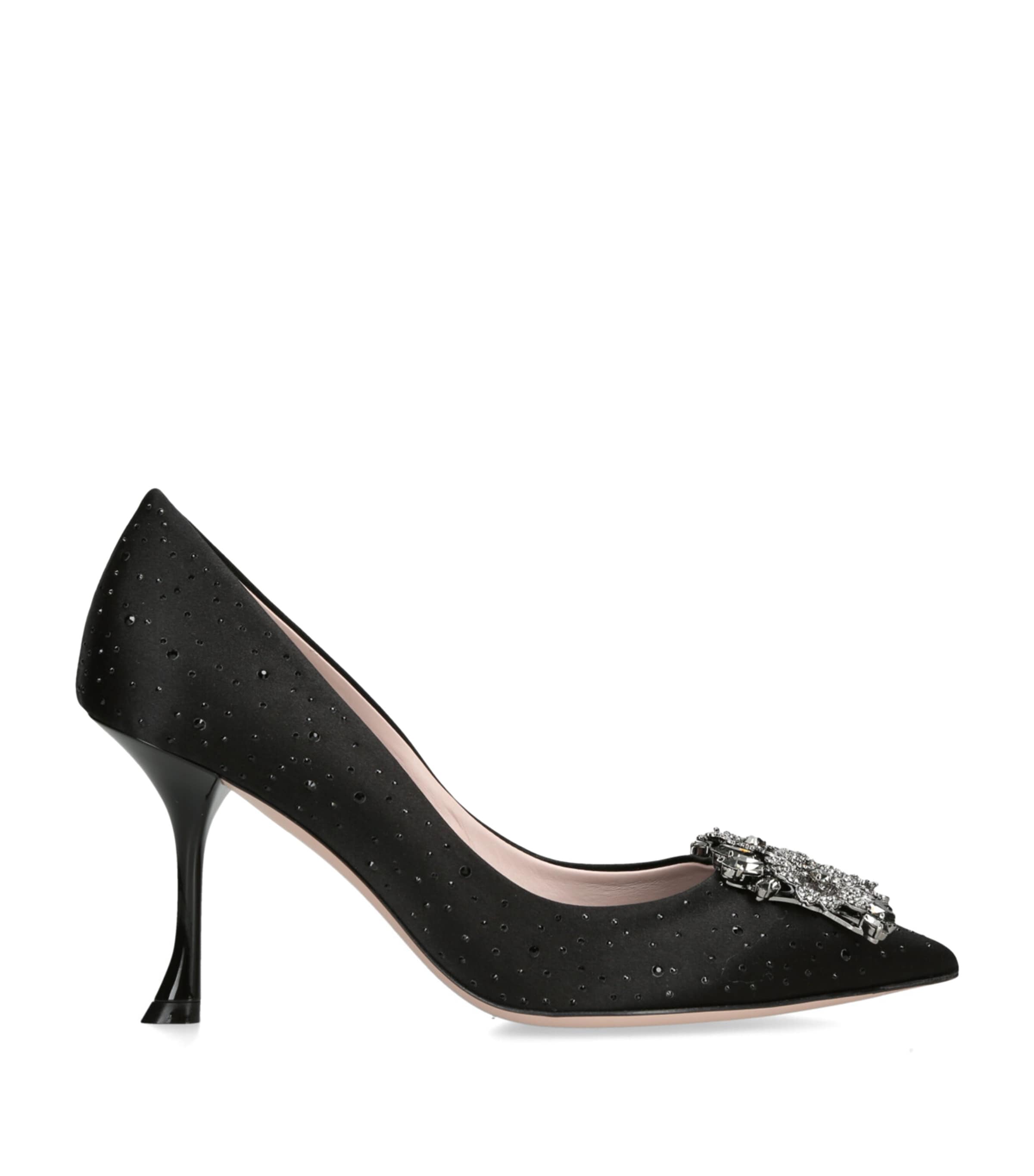 Roger Vivier Satin Embellished Rv Bouquet Strass Buckle Pumps 85 In Black