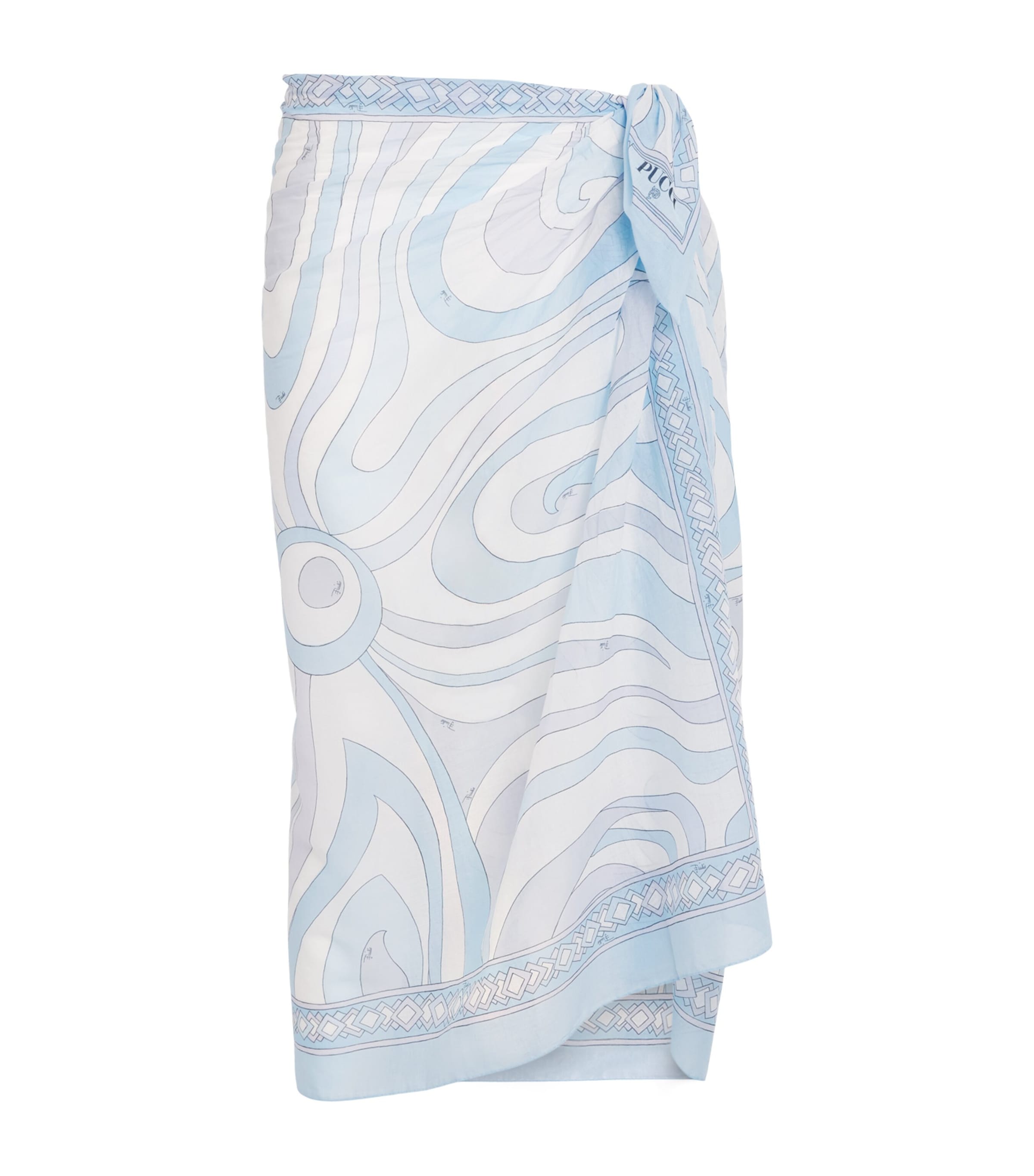 PUCCI Womens Cotton Marmo Print Sarong Light Blue Image 1