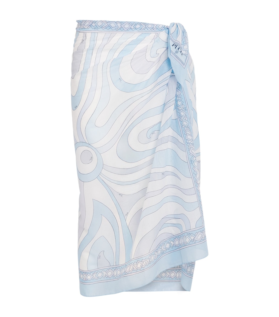PUCCI Womens Cotton Marmo Print Sarong Light Blue Image 1