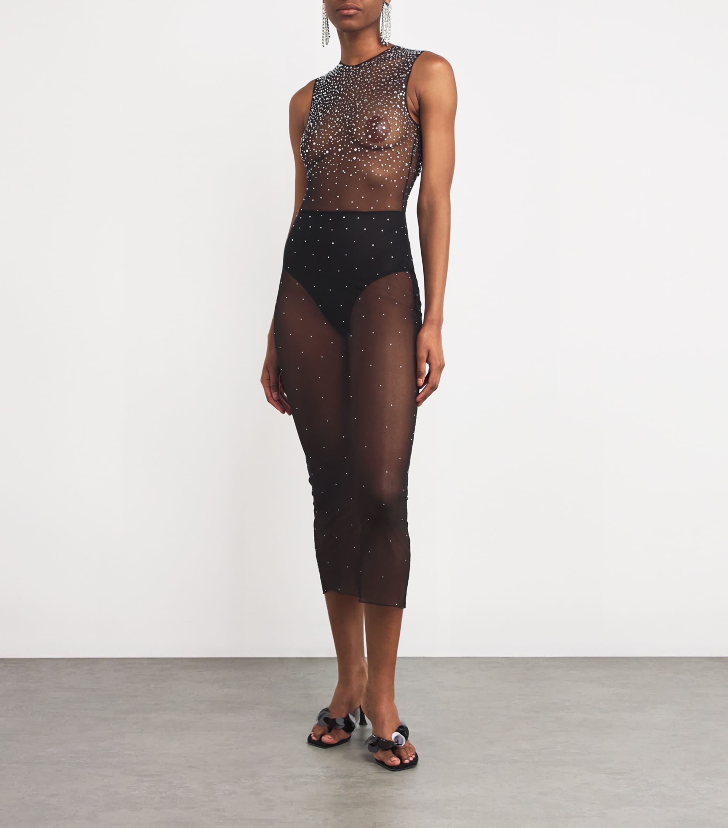 Alex Perry Black Embellished Mesh Maxi Dress | Harrods US