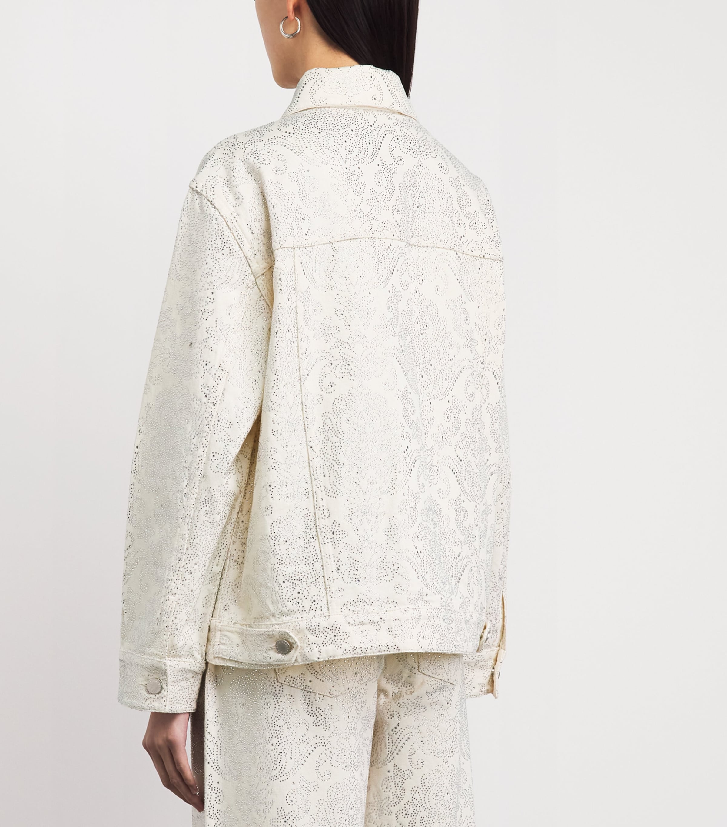 Alice+Olivia Womens Embellished Jeff Denim Jacket Off White/multi Image 5