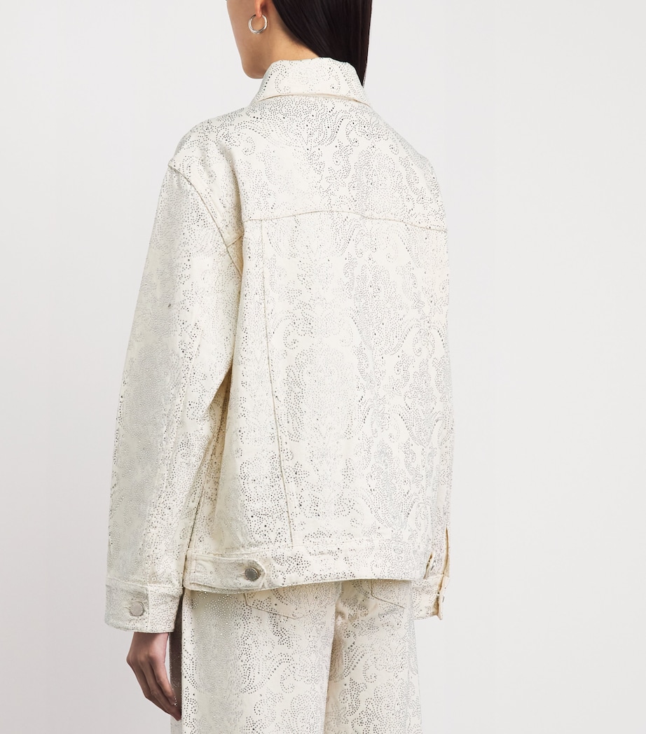 Alice+Olivia Womens Embellished Jeff Denim Jacket Off White/multi Image 5