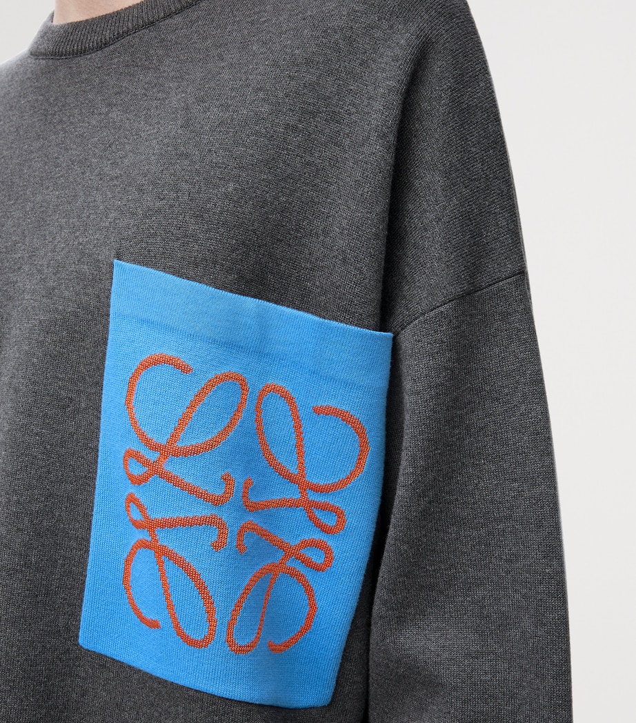 Cotton-Blend Anagram Sweater GREY/BLUE Image 5