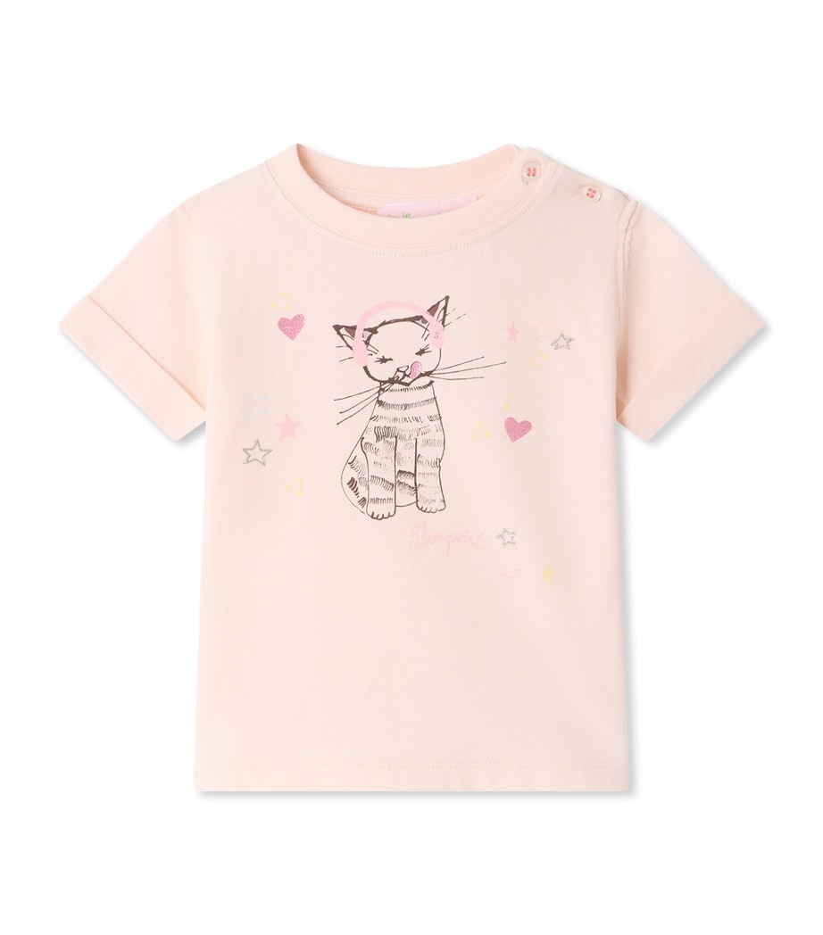Bonpoint Cat Print T-Shirt (6-18 Months) Rose Chamallow Image 1