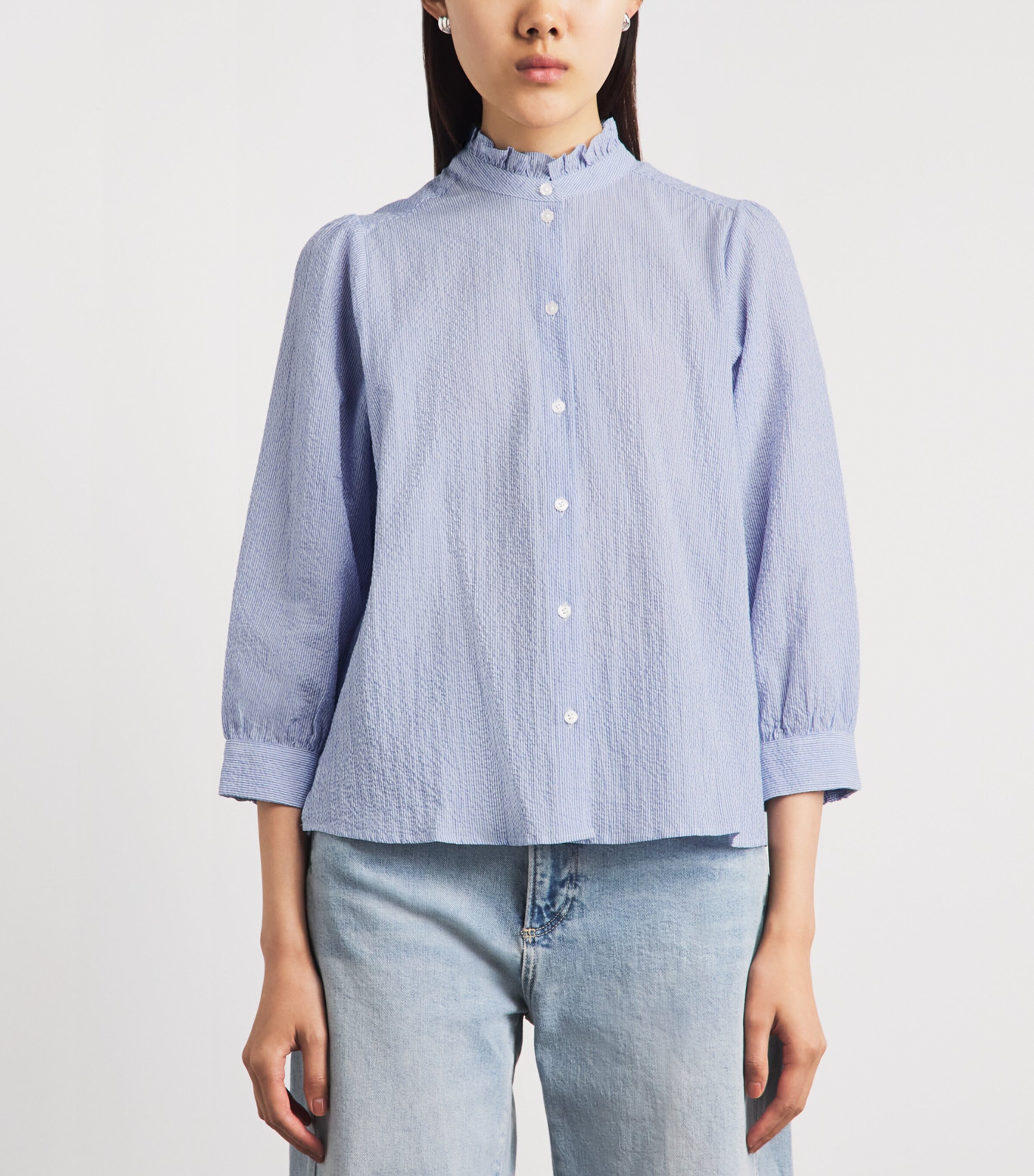 ME+EM Womens Seersucker Stripe Blouse Blue/soft White Image 4