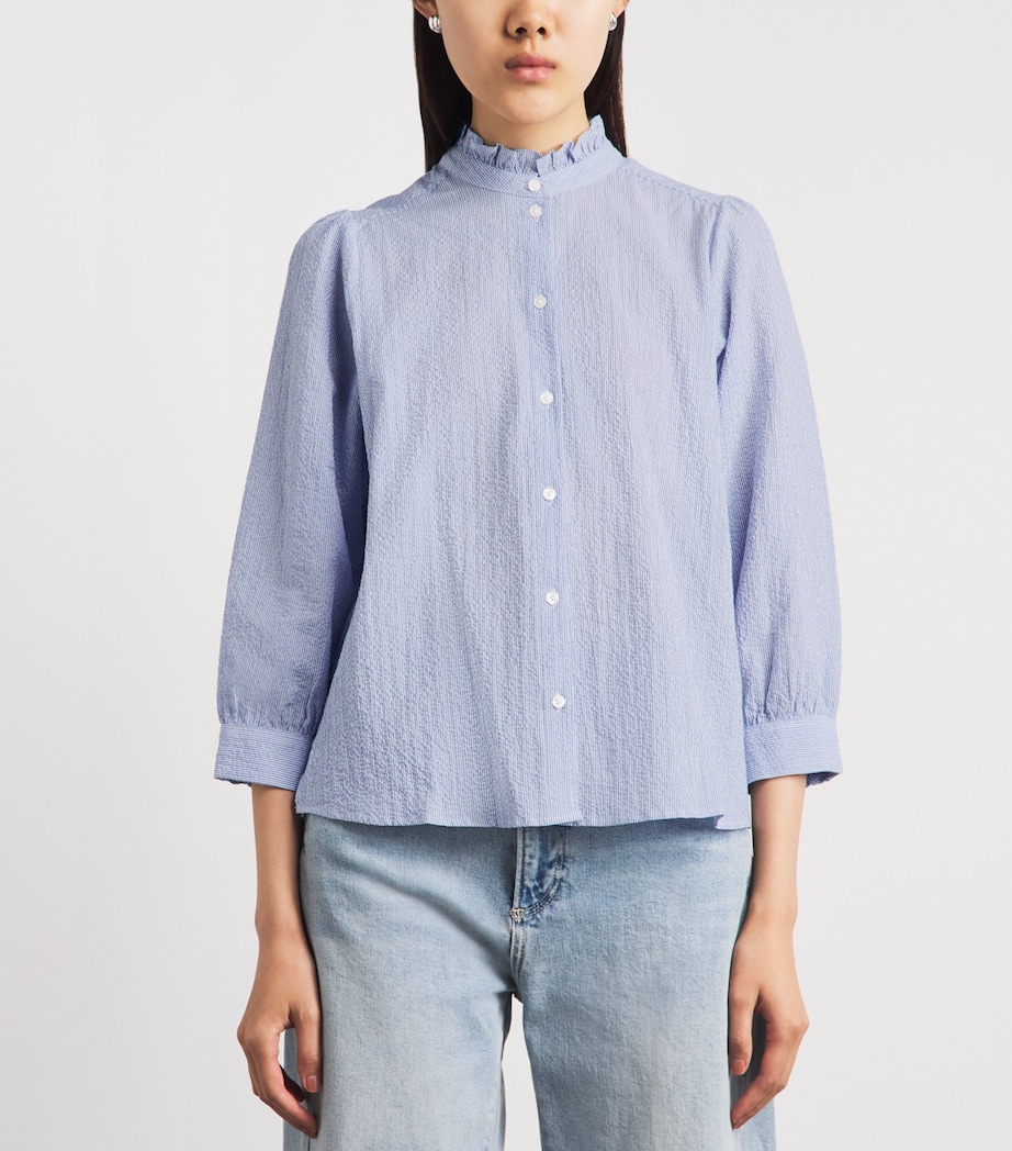 ME+EM Womens Seersucker Stripe Blouse Blue/soft White Image 4