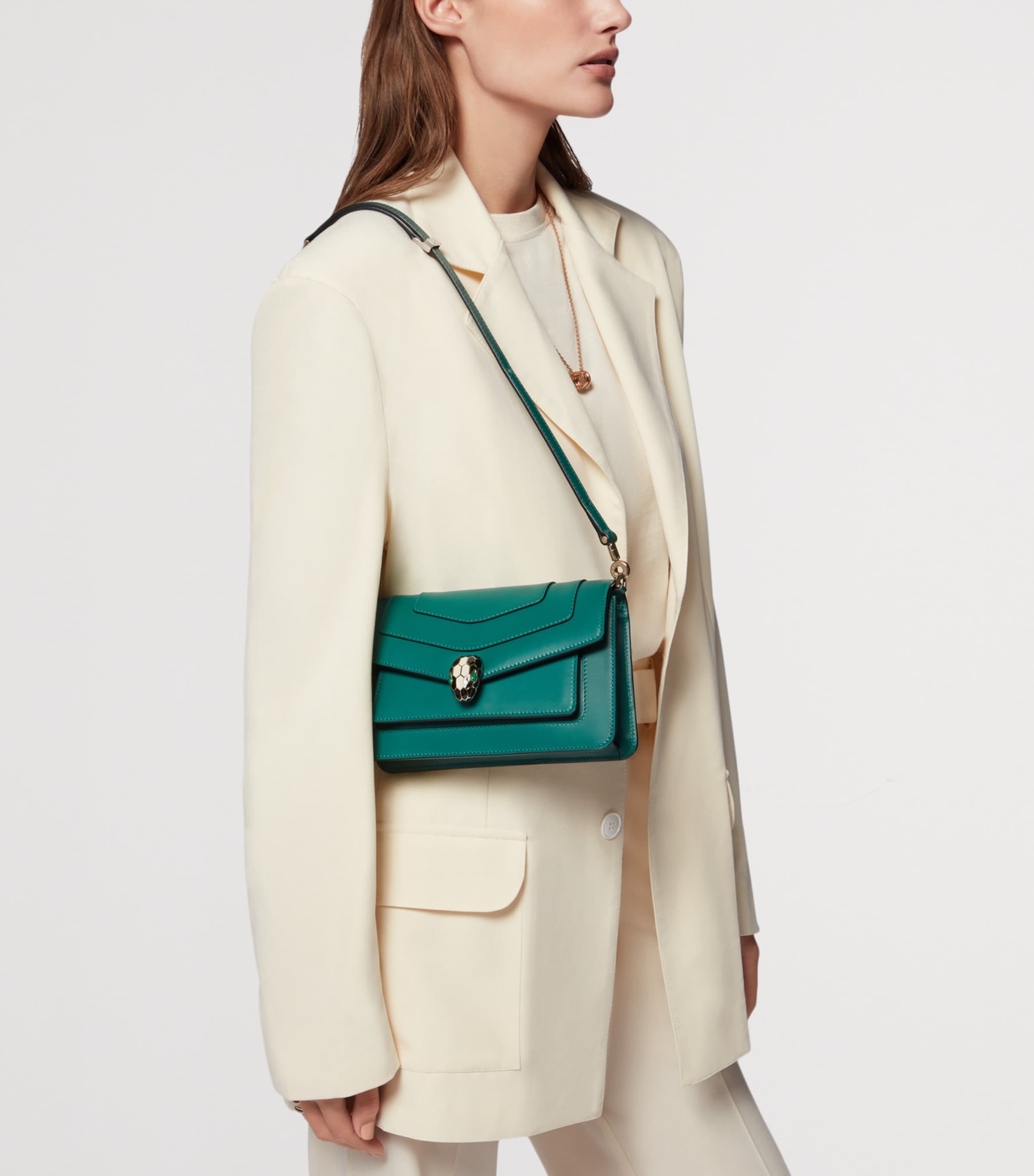 Bvlgari Leather Serpenti Forever East-West Shoulder Bag Green Light Image 2
