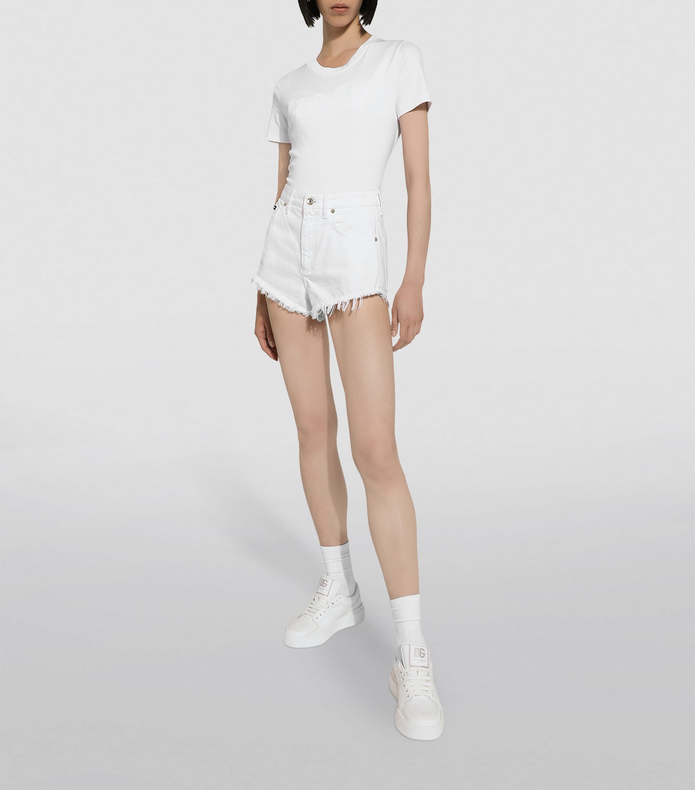Dolce&Gabbana Womens Cotton Embroidered-Logo T-Shirt Optical White Image 4