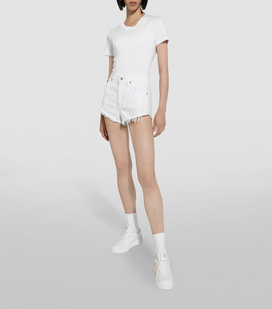 Dolce&Gabbana Womens Cotton Embroidered-Logo T-Shirt Optical White Image 4