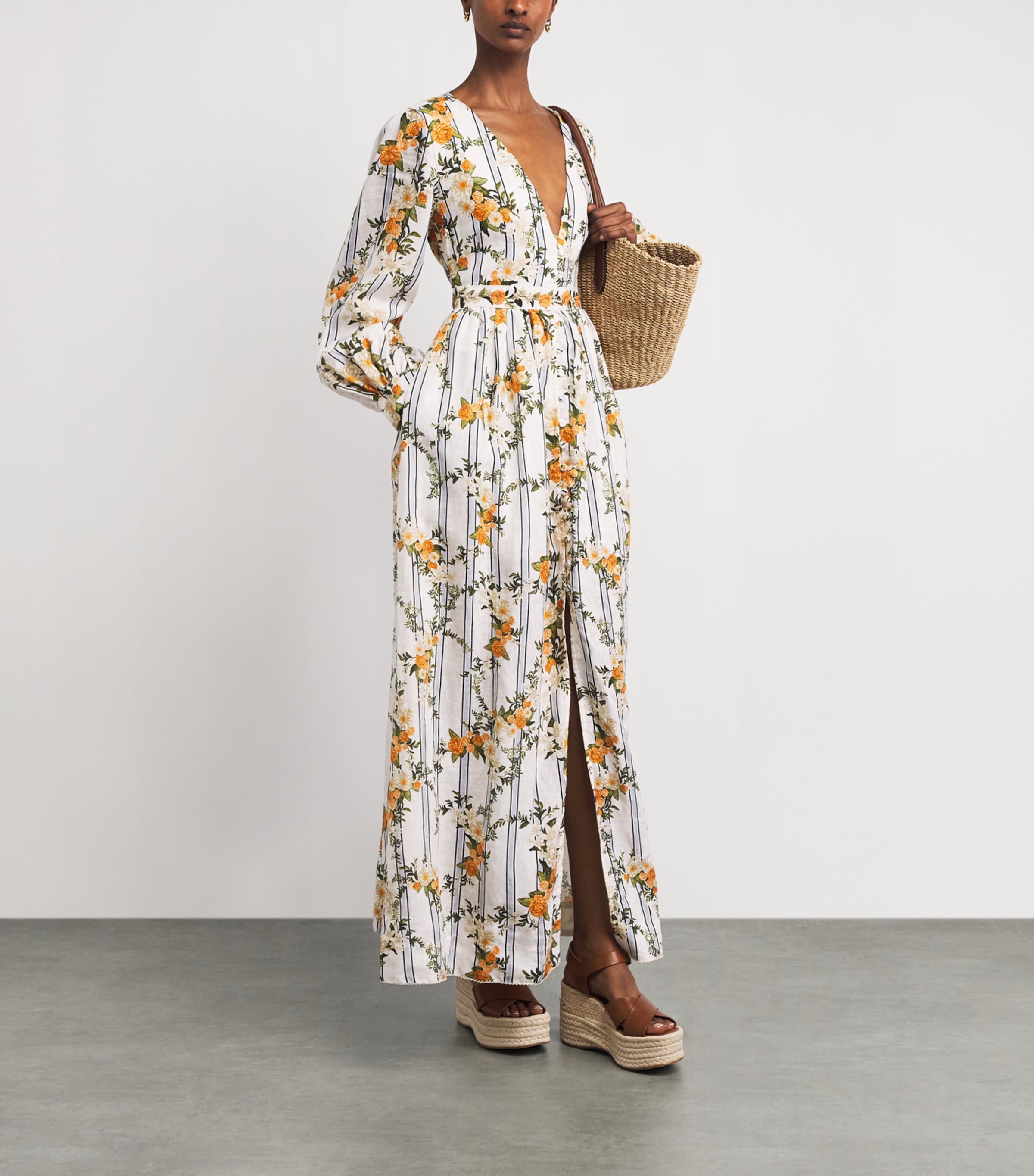 Agua By Agua Bendita Womens Linen Floral Frambuesa Valle Maxi Dress Image 2