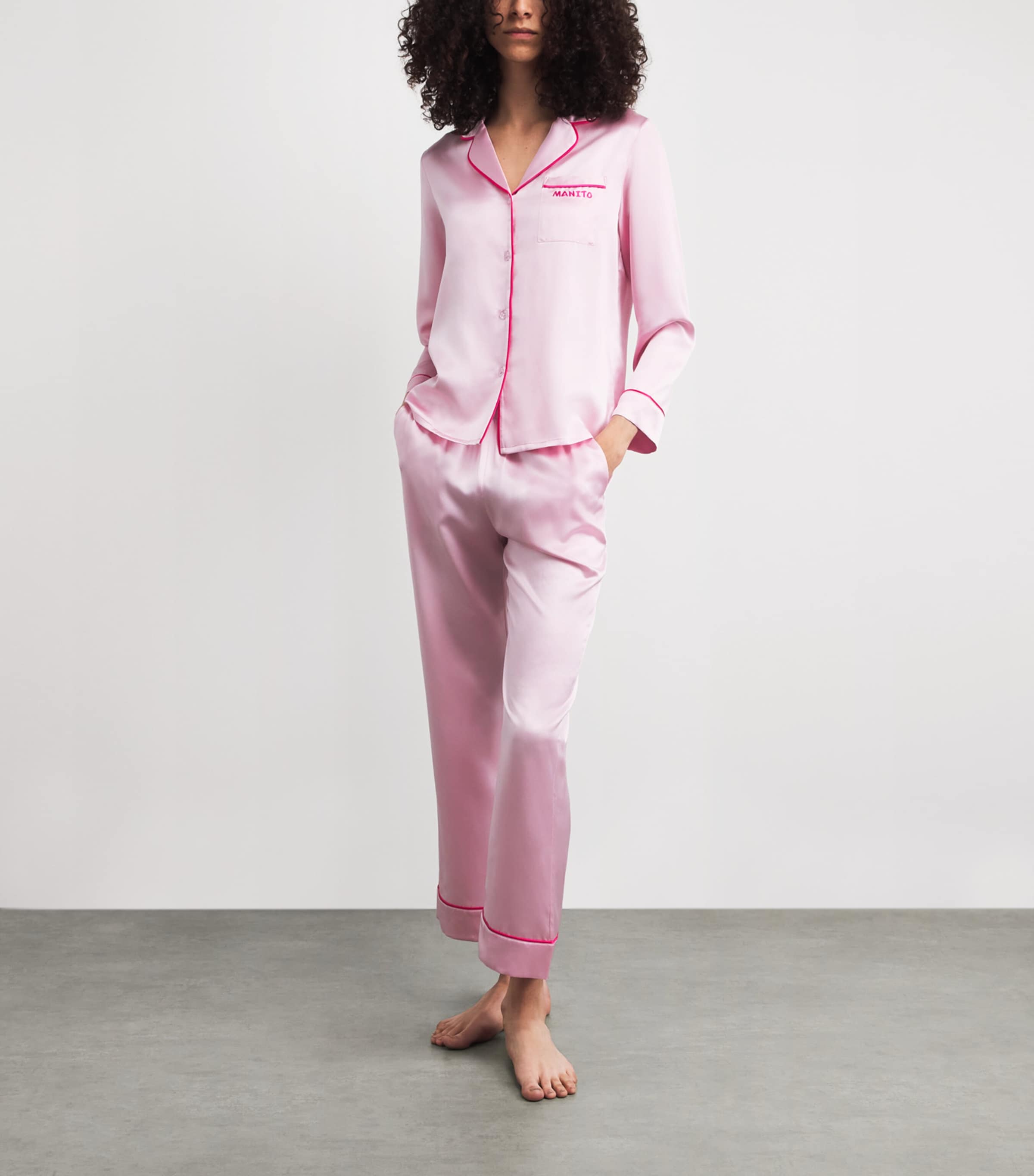 MANITO Womens Mulberry Silk Macaron Pyjamas Orchid Pink Image 2