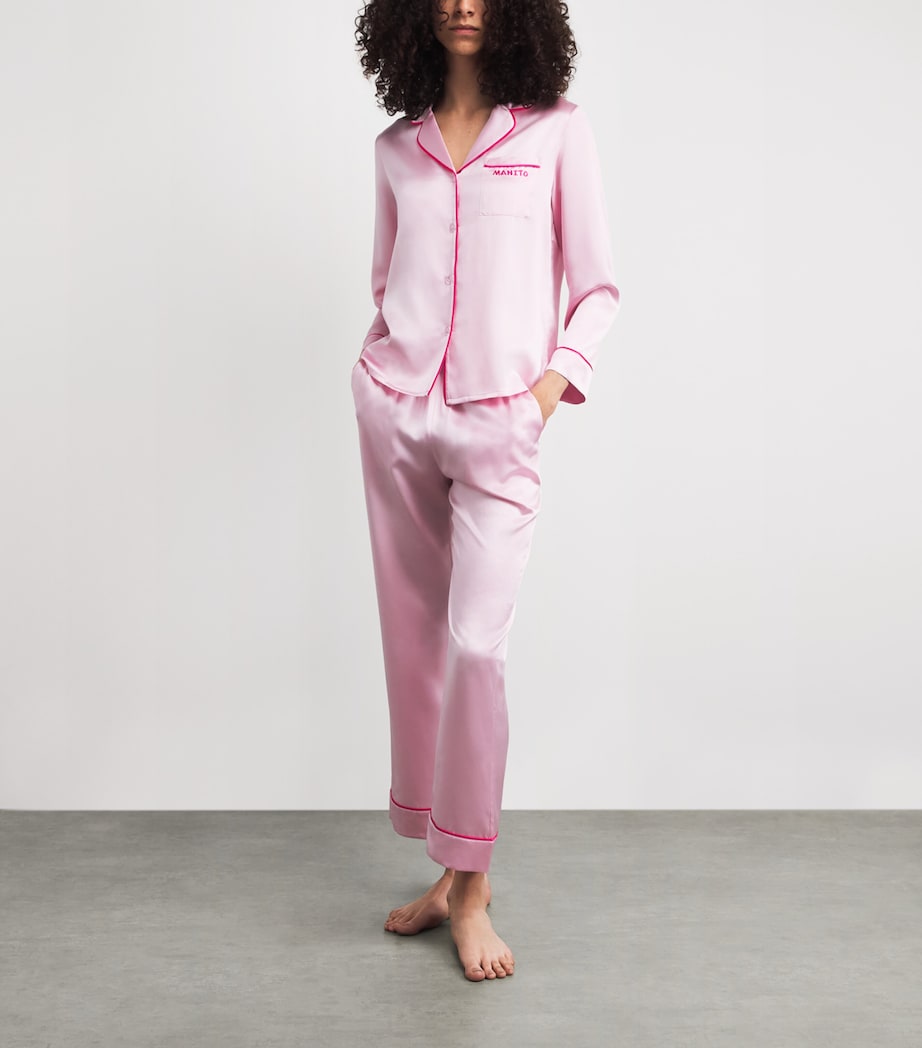 MANITO Womens Mulberry Silk Macaron Pyjamas Orchid Pink Image 2