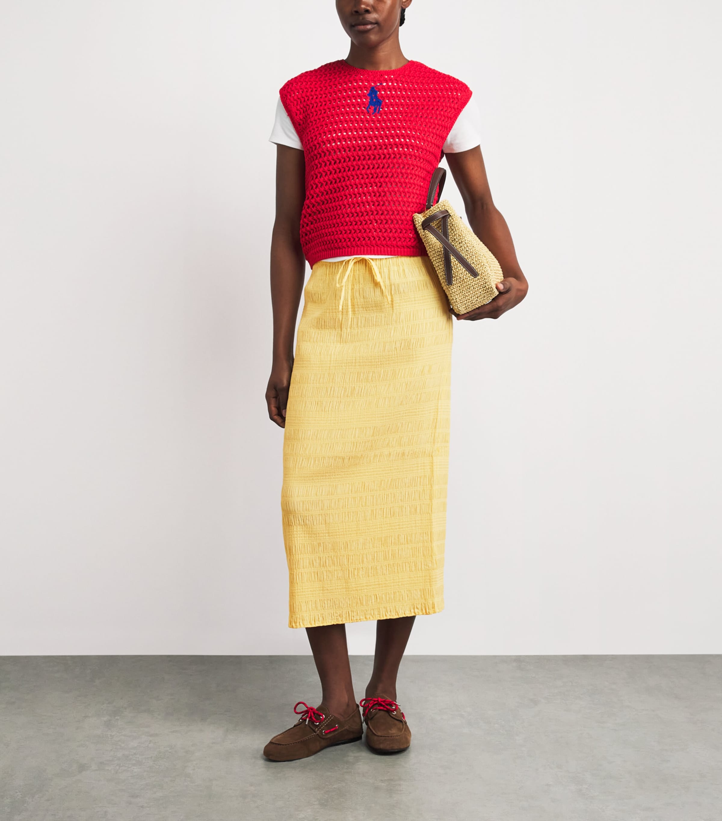 Polo Ralph Lauren Womens Smocked Midi Skirt Banana Peel Image 2
