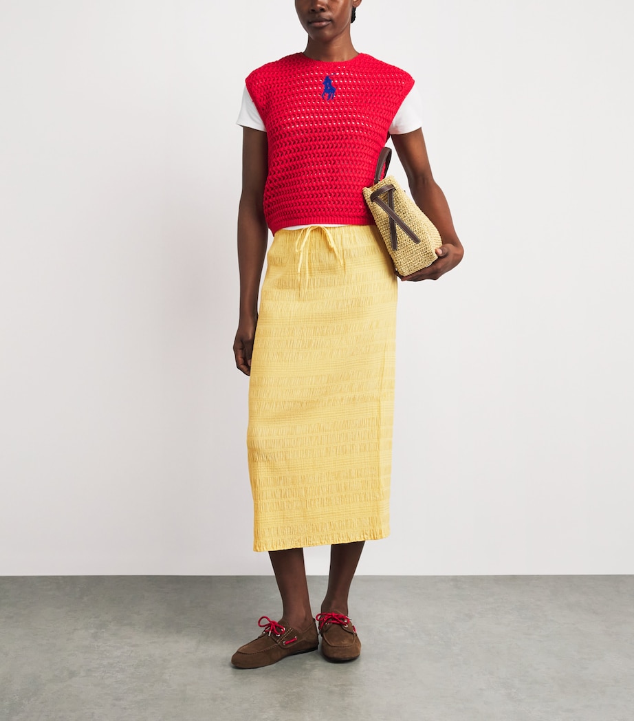 Polo Ralph Lauren Womens Smocked Midi Skirt Banana Peel Image 2
