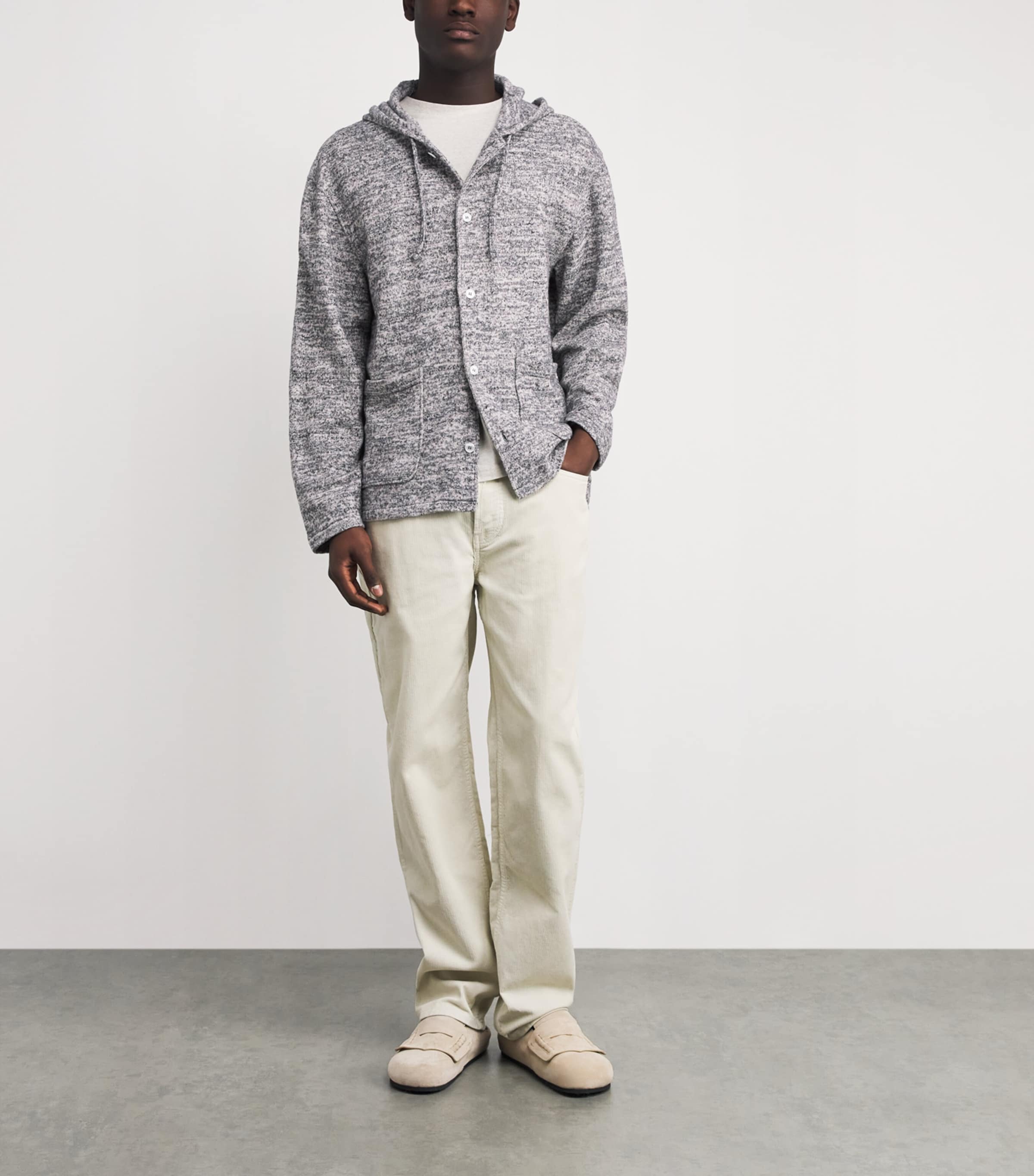 Cotton-Blend Button-Up Basile Hoodie HTRGREY/WHITE Image 2