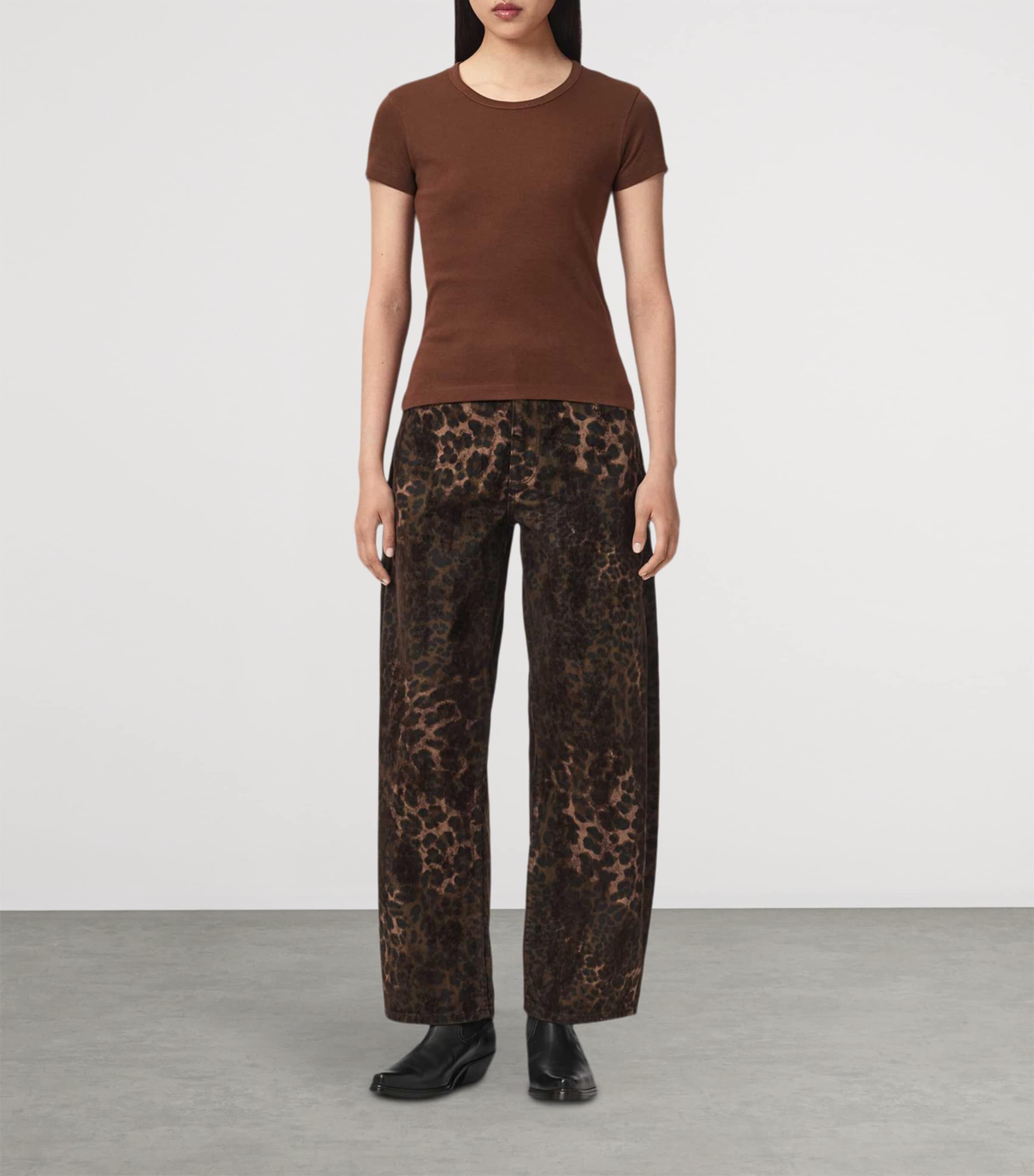 AllSaints Womens Leopard Print Sadie Barrel-Leg Jeans Leppo Brown Image 2