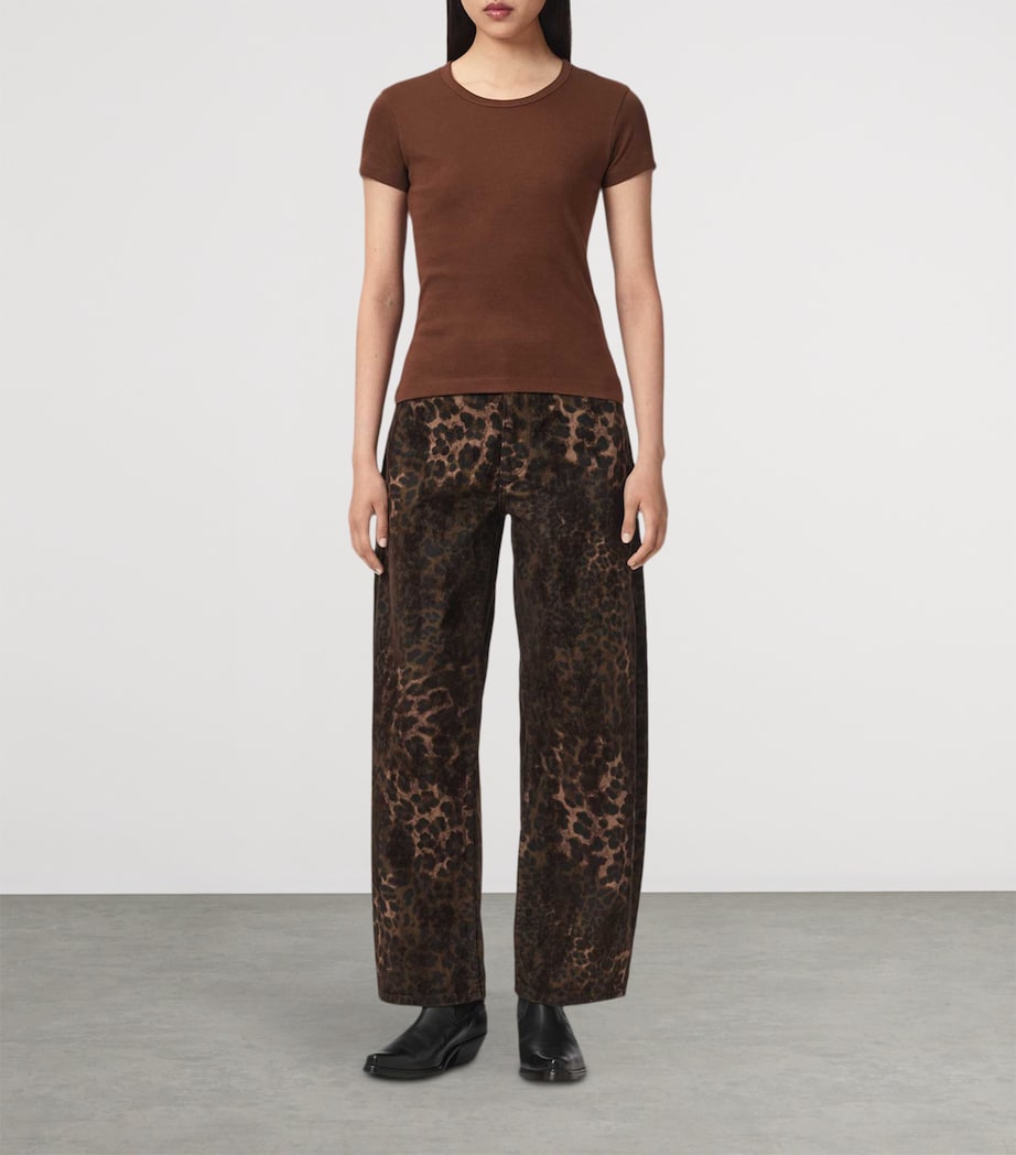 AllSaints Womens Leopard Print Sadie Barrel-Leg Jeans Leppo Brown Image 2