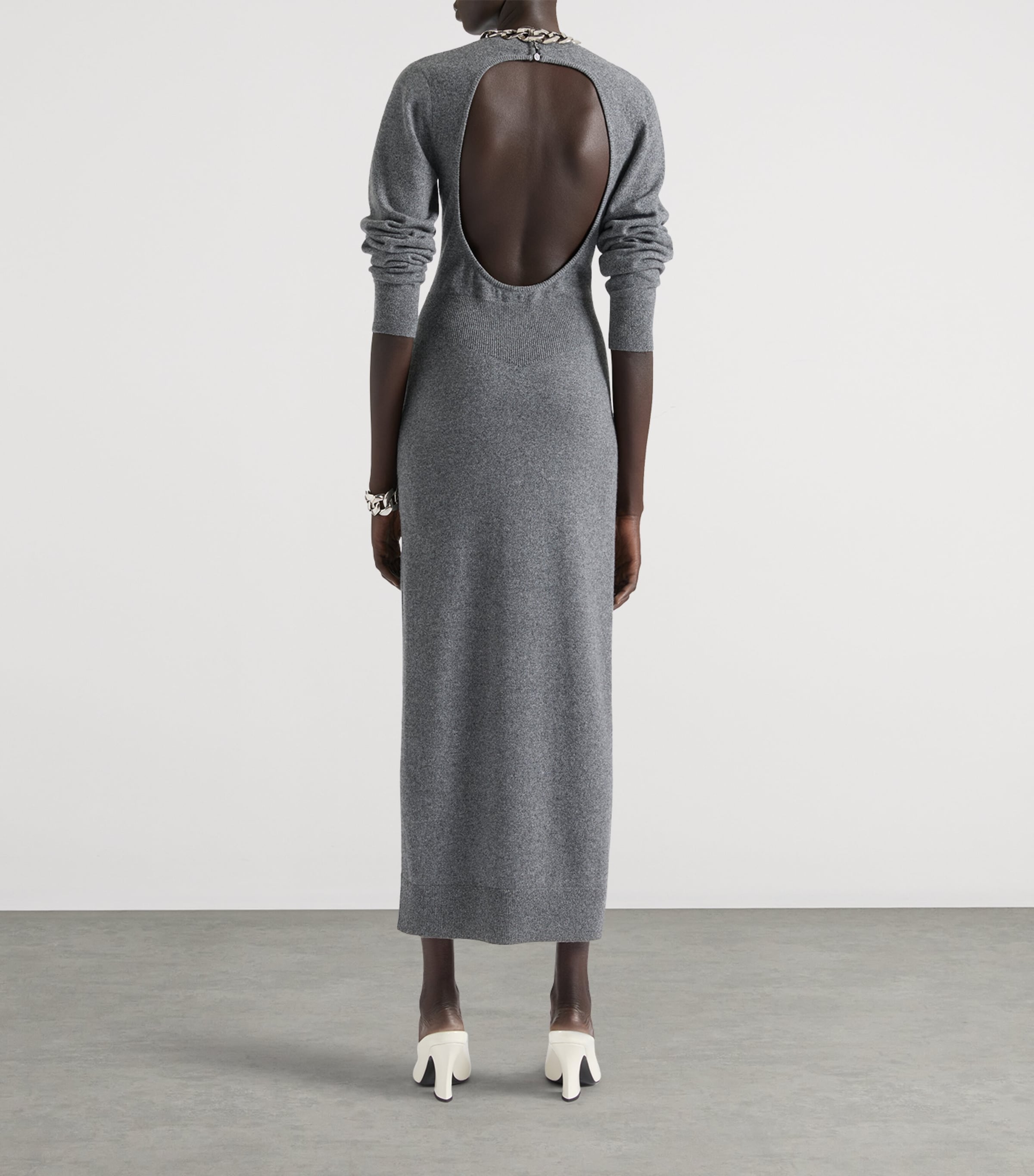 Cashmere Open Back Midi Dress MEDIUM GREY Image 3