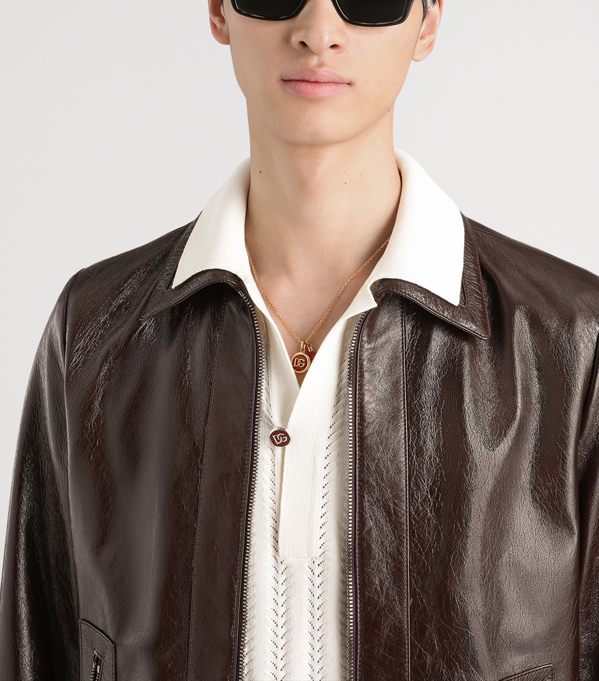 Dolce&Gabbana Mens Leather Jacket Brown Dark Vio Image 6
