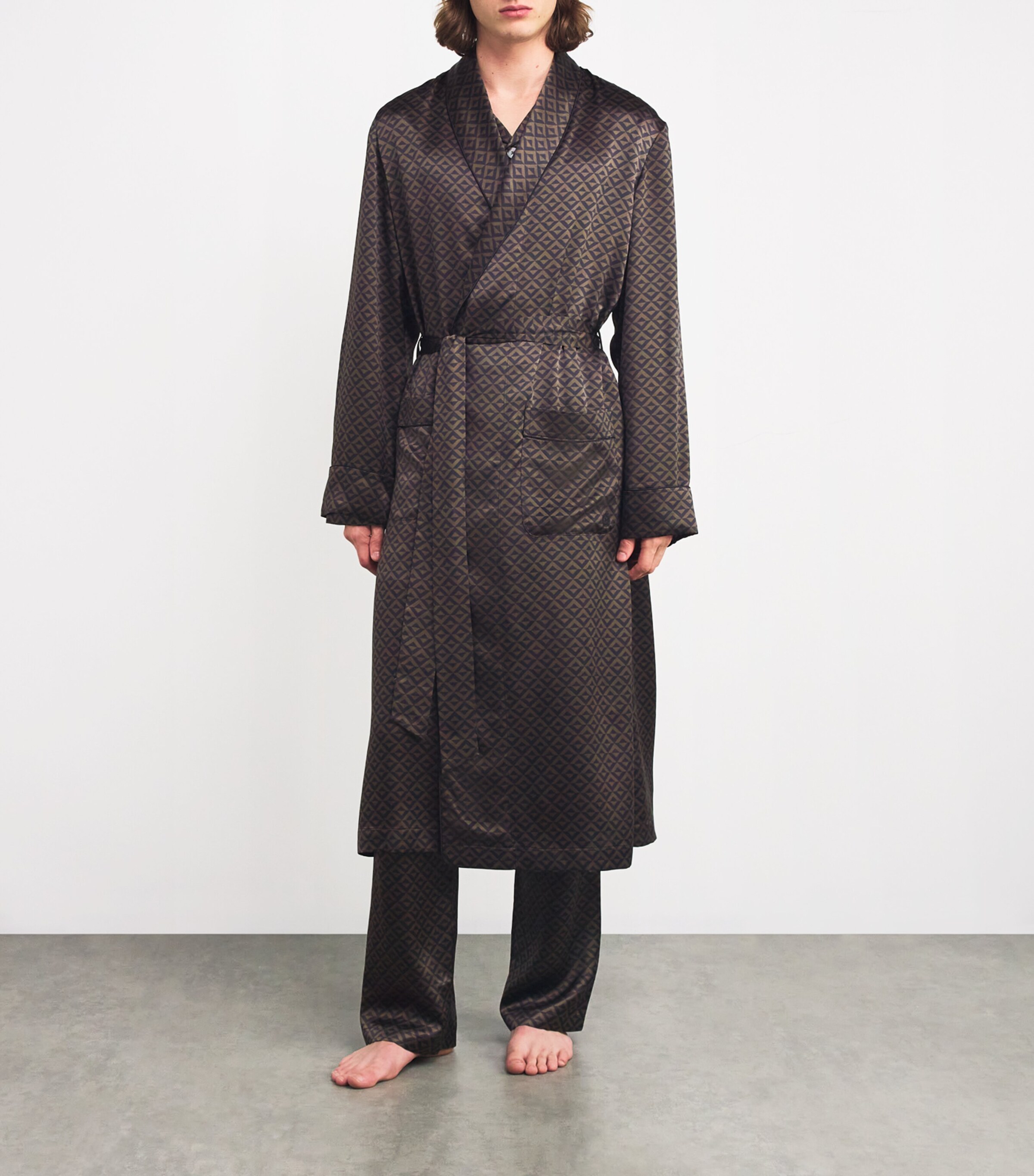 Silk Geometric Print Robe BLACK Image 2