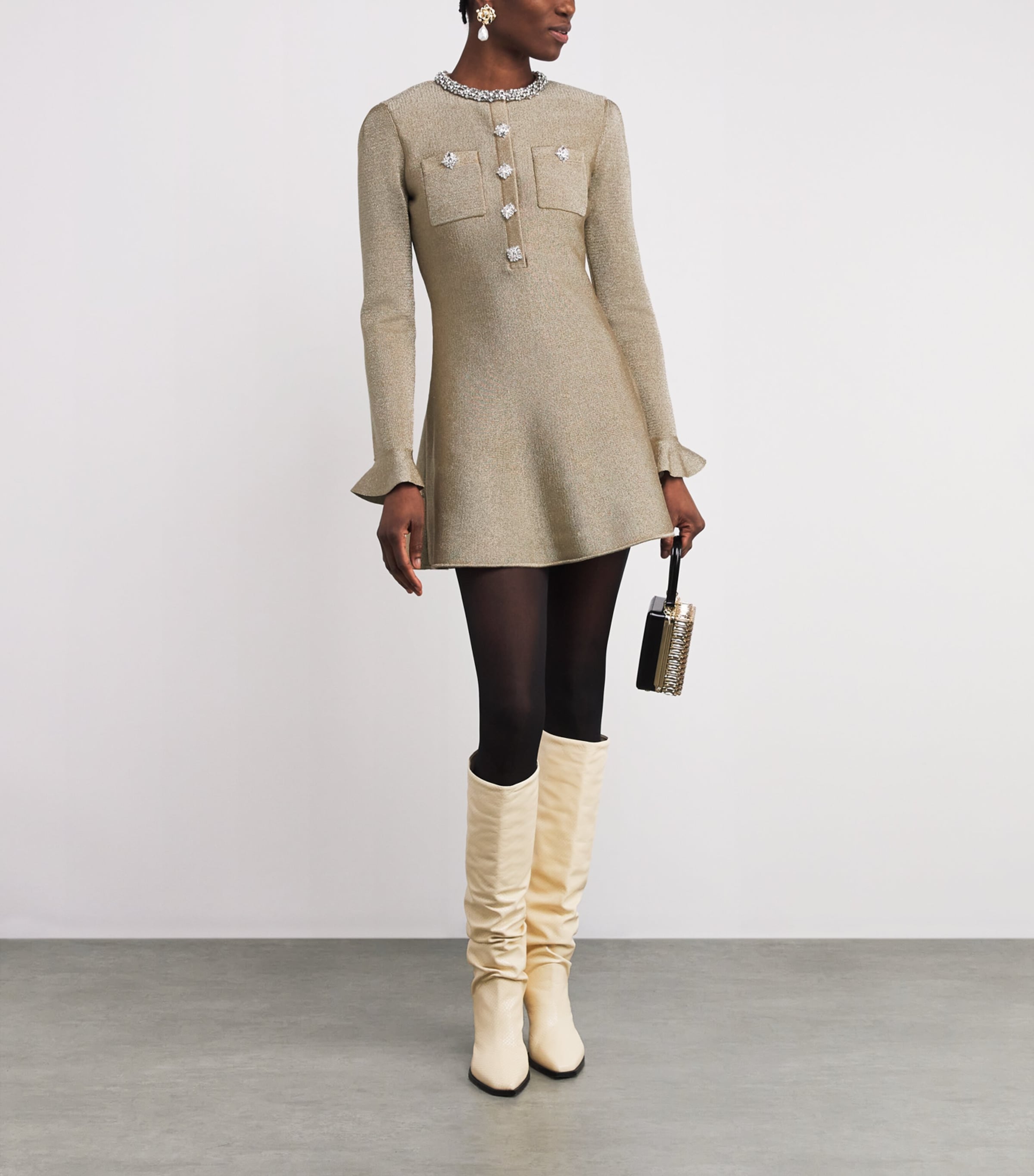 Metallic Knitted Mini Dress GOLD Image 2