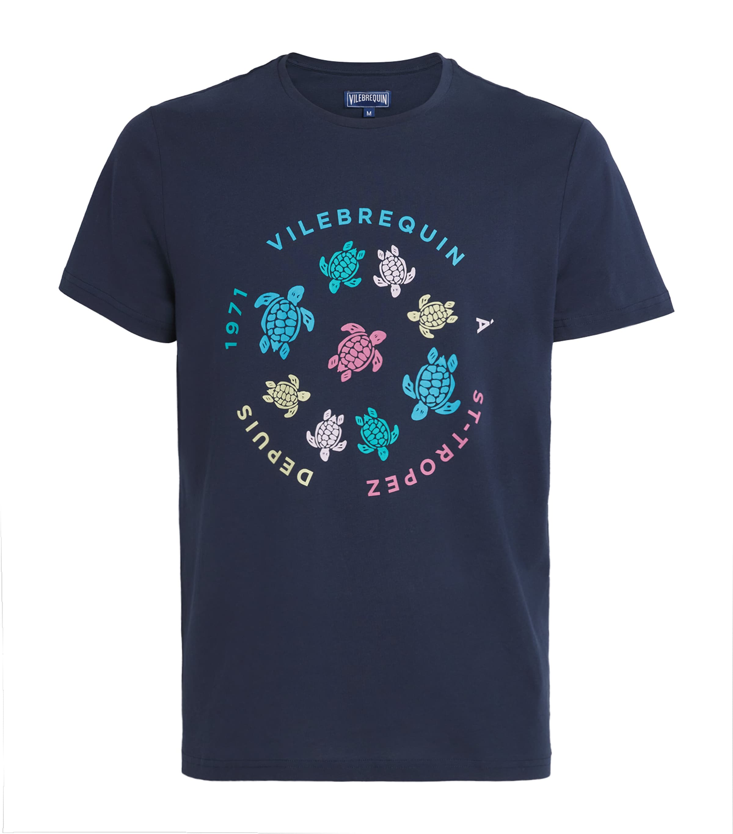 Vilebrequin Mens Cotton Logo Turtle T-Shirt Bleu Marine Image 1