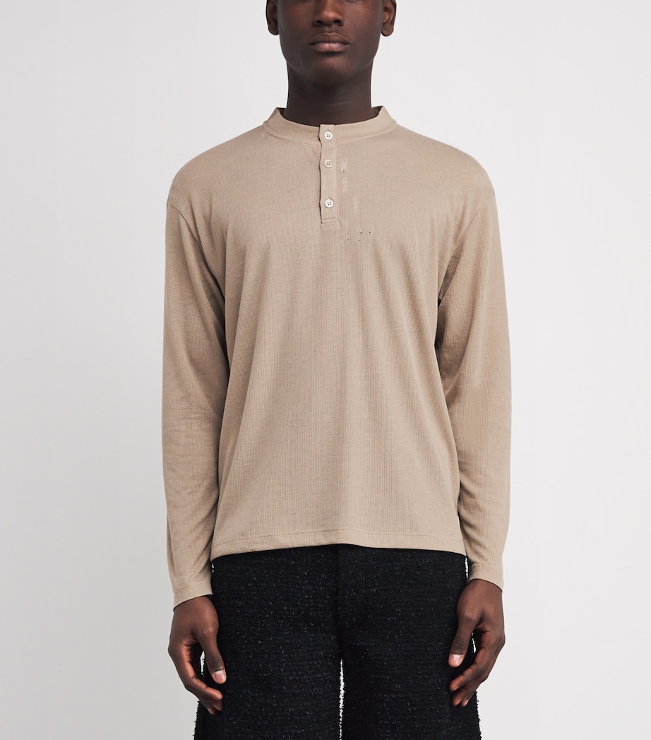Distressed-Detail Long-Sleeve Henley T-Shirt BROWN 300 Image 3