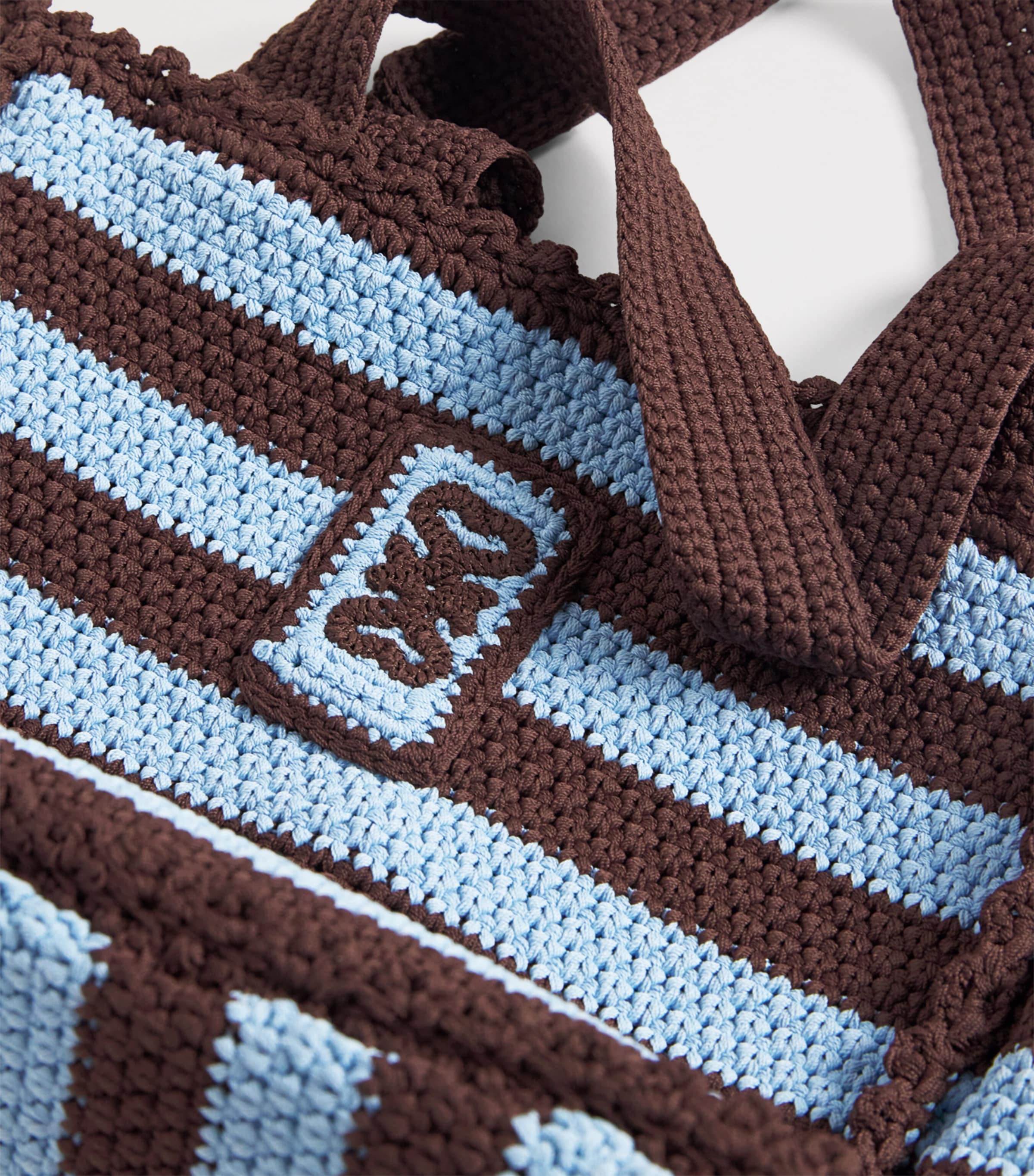 Sandro Paris Crochet Stripe Tote Bag Light Blue / Brown Image 5