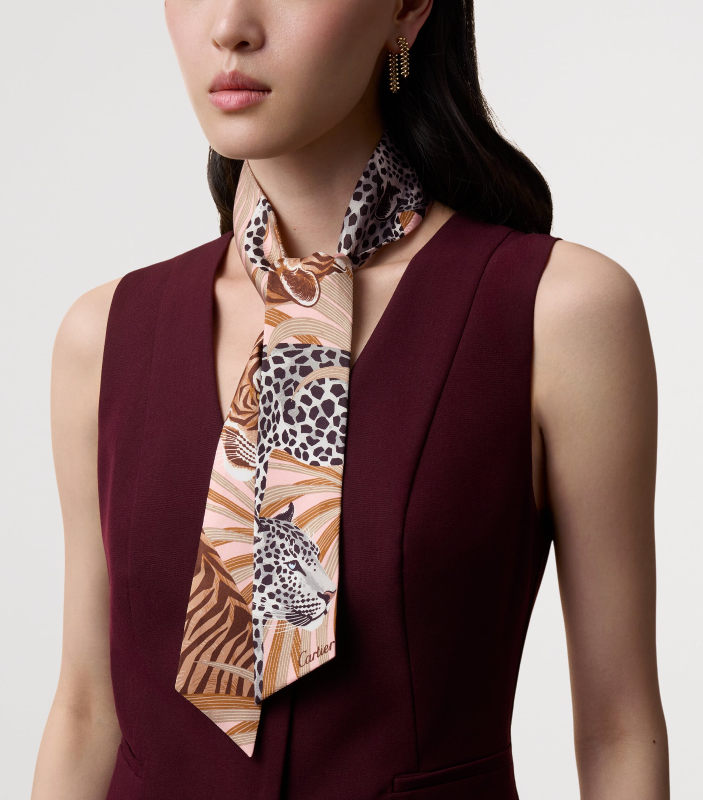 Cartier Silk Panthère and Tigre Scarf Pink Image 2