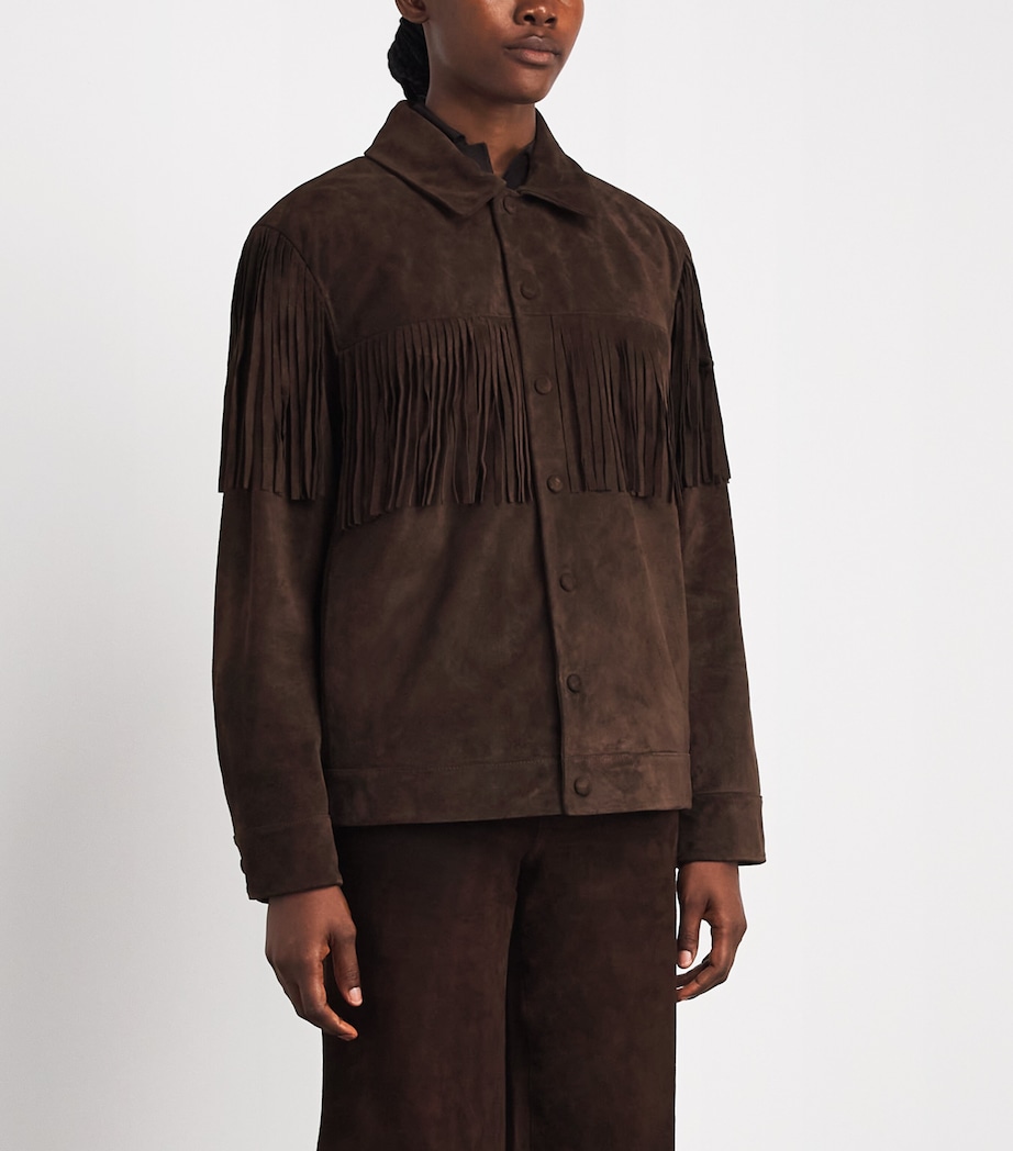FRAME Womens Suede Fringe The Rodeo Jacket Chestnut Image 4