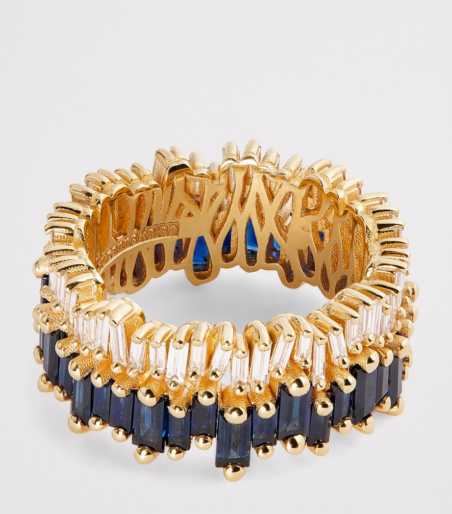 Suzanne Kalan Yellow Gold, Diamond and Blue Sapphire Double Stack Eternity Band (Size 7.25) Yg/db Image 3